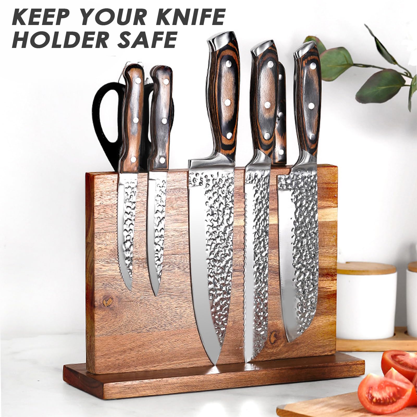 Porte Couteaux Aimanté, Porte Couteaux Cuisine, Bloc Couteaux Magnétique Bois d'Acacia, Aimanté Double Face Porte, Range Couteau de Cuisine avec Aimant Puissant, Antidérapant et Encombrant