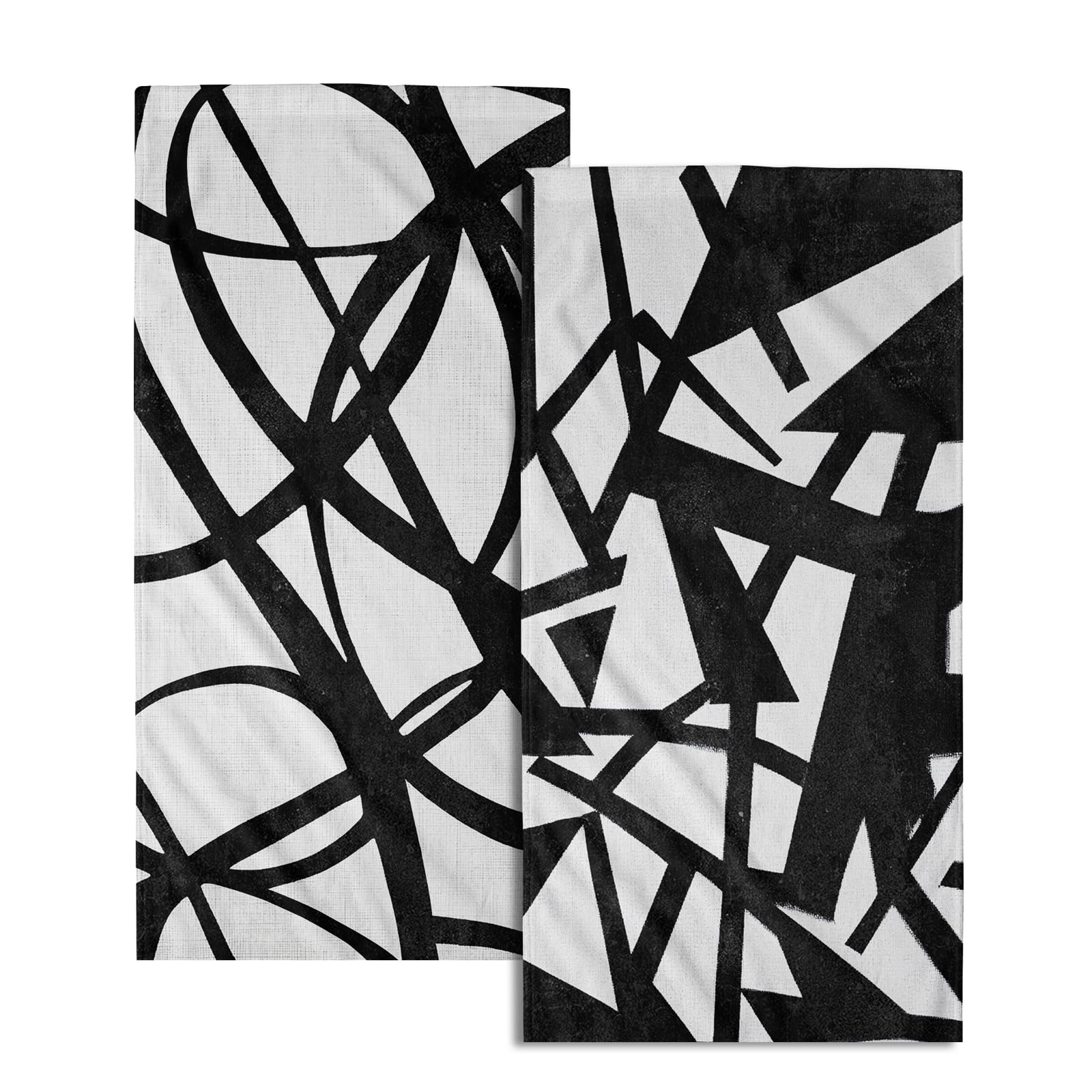 Giwawa Black and White Hand Towels - Black Abstract Art Line Kitchen Towels Modern Black White Minimalist Neutral Towels Set of 2 Decorative Bath