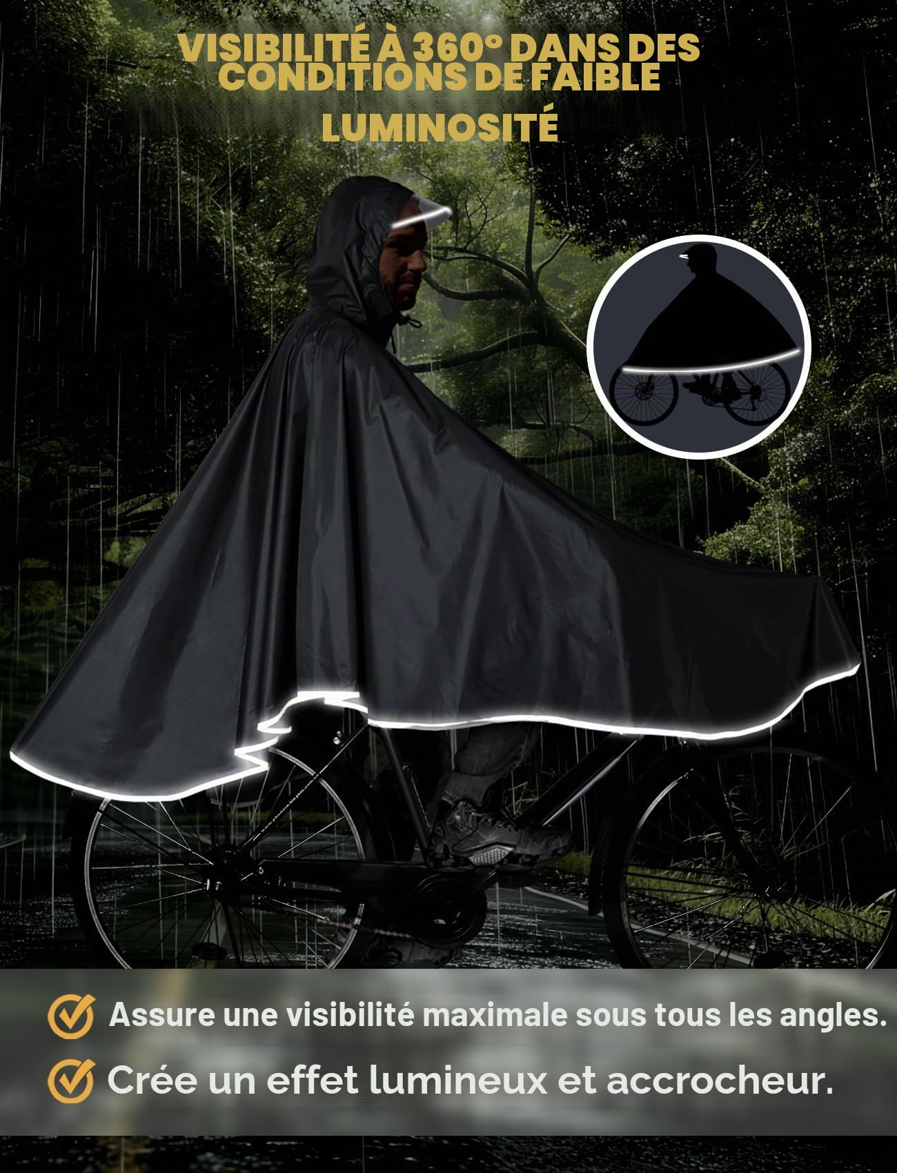 ANYOO Imperméable à l'eau Cyclisme Capes Portable Léger Pluie Poncho Vélo Vélo Compact Réutilisable Unisexe pour Randonnée Camping en Plein Air