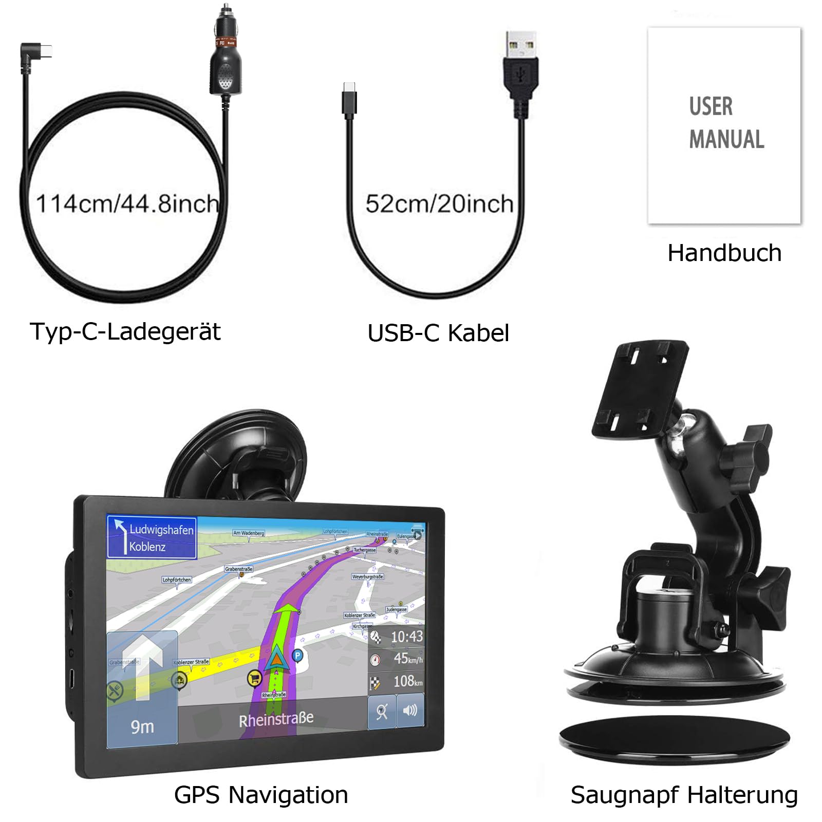 A9 GPS Navigationsgerät fùr Auto 2025,GPS Navigation Navi Auto LKW 9 Zoll Testsieger mit Europa UK 44 Karte Kostenloses Upgrade Sprachführung Blitzerwarnung POl Fahrspurassistent