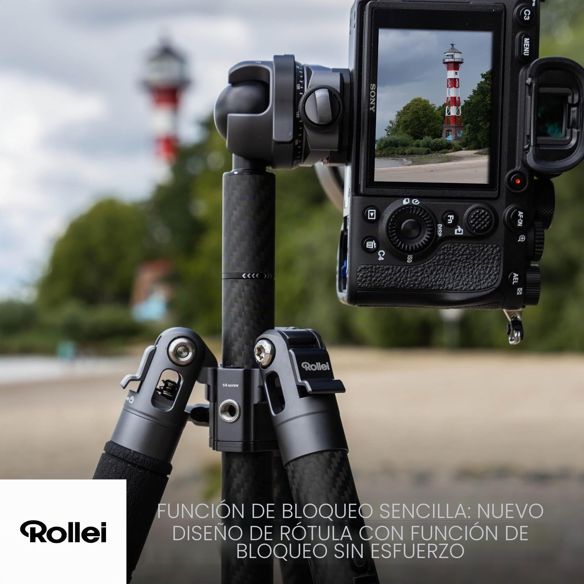 Rollei Easy Traveler - Trípode de Carbono (Capacidad de Carga de 5 kg, Altura de 160 cm, Ultraligero, Compacto, función de Bloqueo)