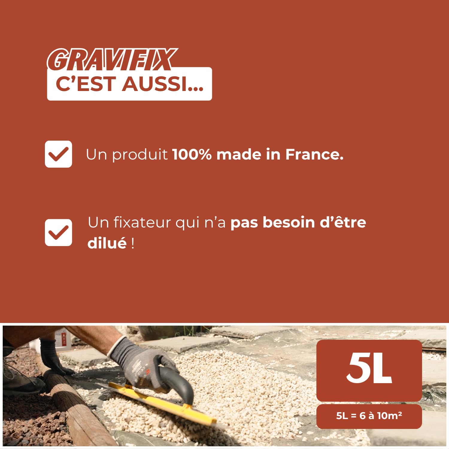 Liant Gravier extérieur 5L, Colle pour Cailloux extérieur et paillis, Jardins secs, Allées Bordures, Incolore, Sol perméable, Résistant UV, Jusqu à 10m2 (5L)
