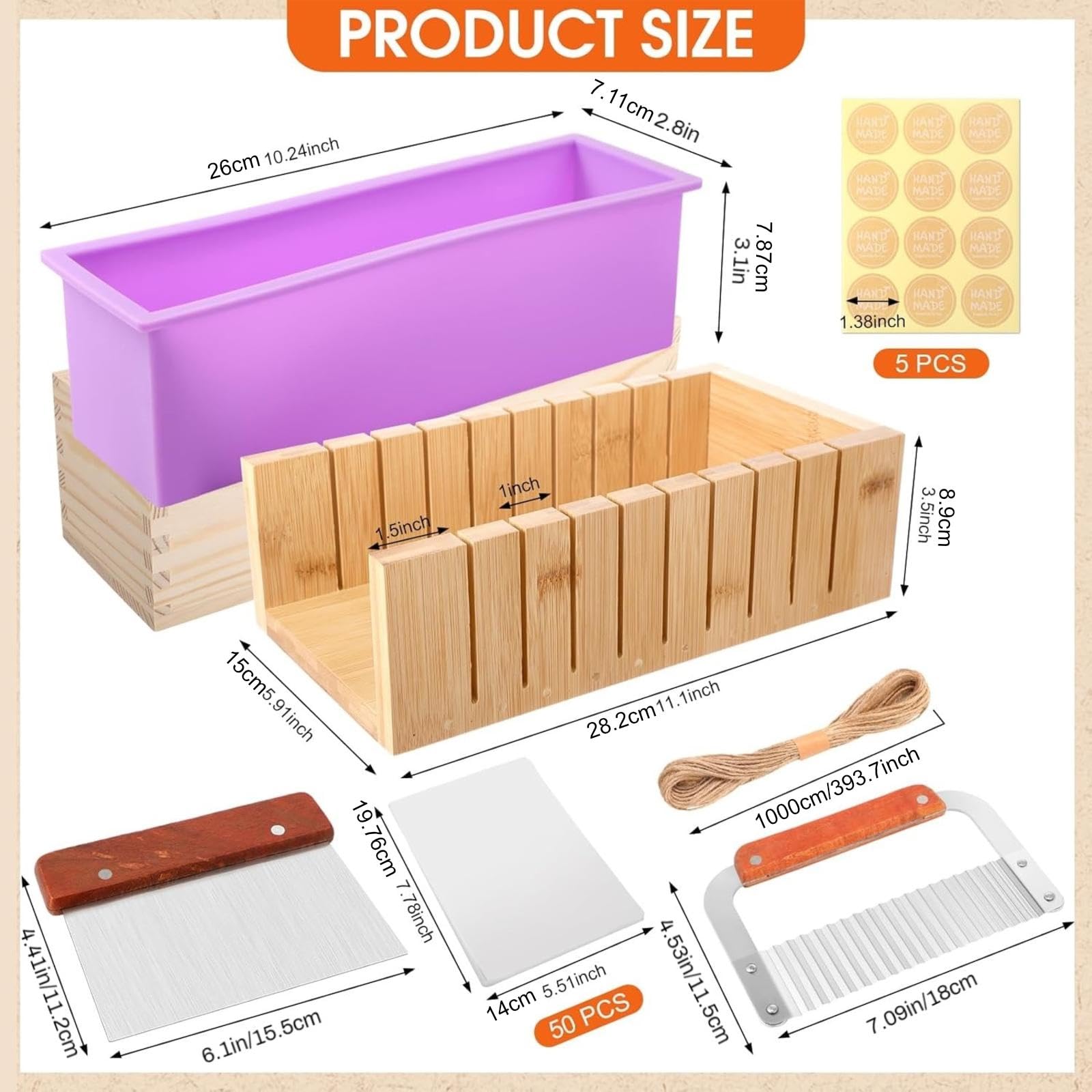 Seifenherstellung Set Gießform Holzkiste Schneidewerkzeug Verpackung DIY Bastelbedarf aus Robusten Materialien für Erwachsene Kinder DIY