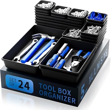 Tool Box Organizer Tray, Toolbox, Desk Drawer Organizer, Toolbox Tray, Tool Box Organization Storage for Rolling Tool Chest 24 pcs