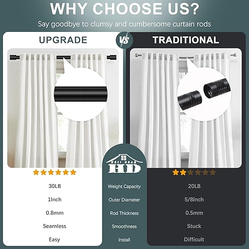 Miniatura 3 de Barras de cortina negras para ventanas de 48 a 84 pulgadas (4-7 pies), barras de cortina resistentes de 1 pulgada de diámetro, barra de cortina