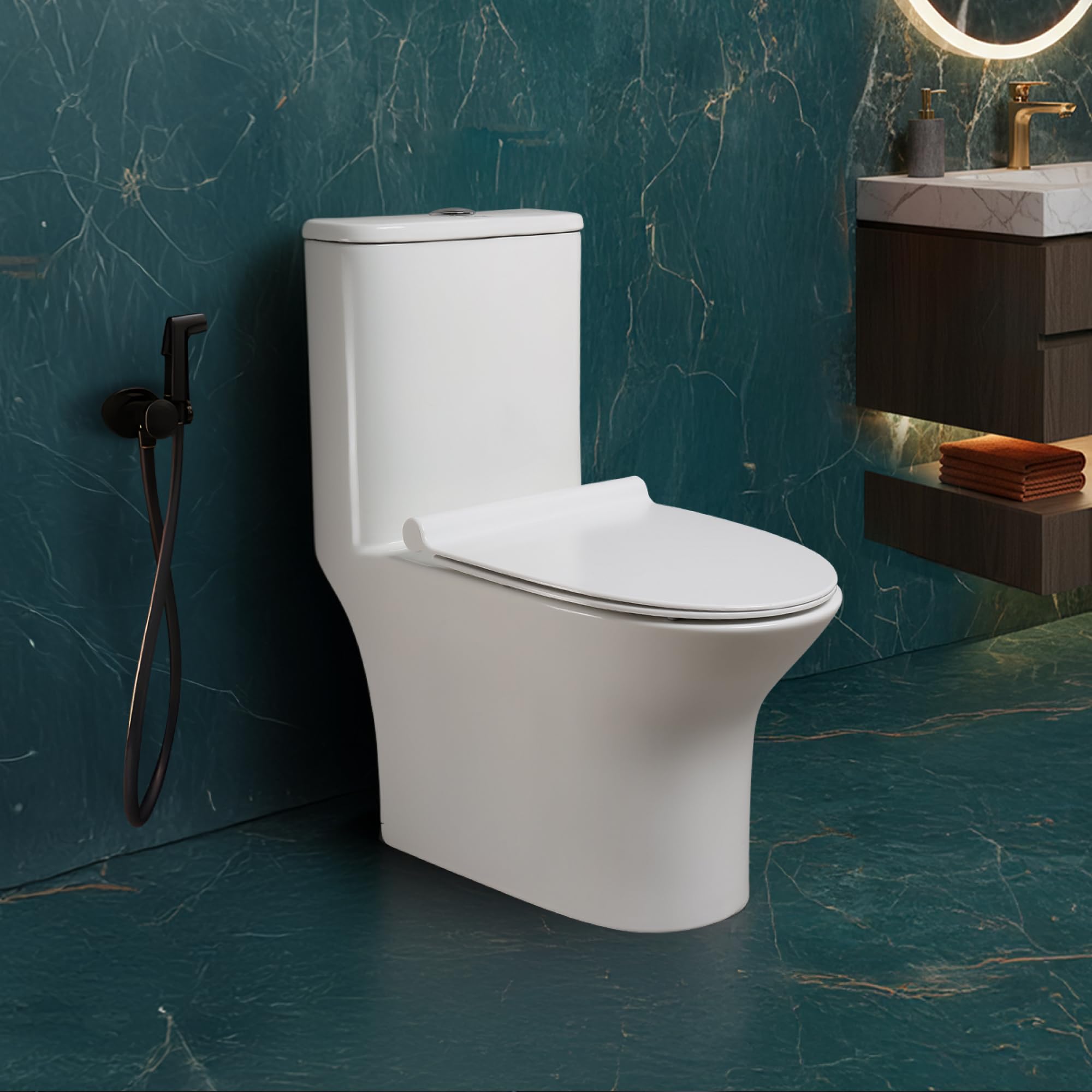 Hindware Italian Collection Cora One-piece EWC for Bathroom | S-220 Trap | Made of Ceramic | 10-year Warranty | 2D Syphonic & Vortex Flushing | Duroplast Seat Cover | Soft Close-image-26