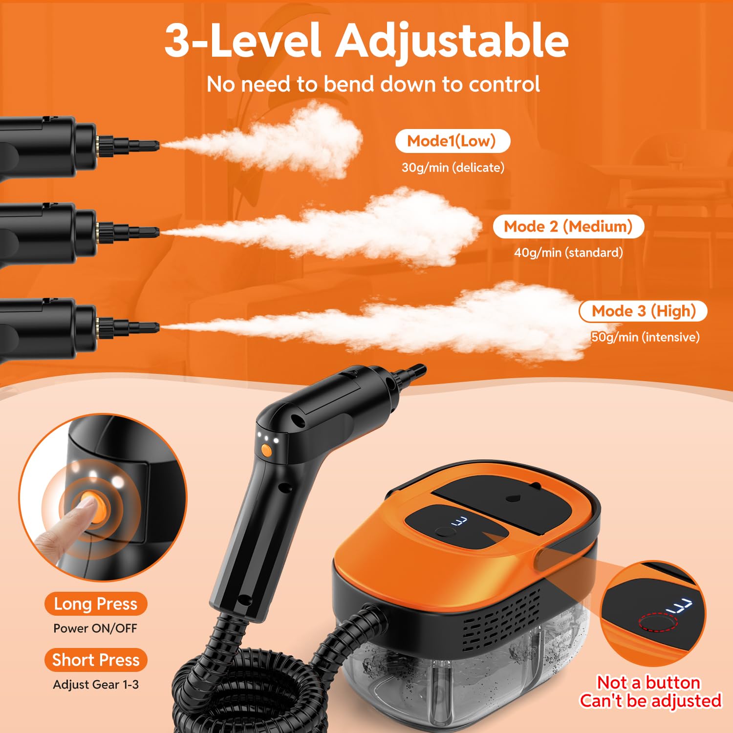 Limpiador de vapor para el hogar y el automóvil, vaporizador de mano de calor rápido de 15 segundos para limpieza, tanque grande de 1.6 L, control de vapor de 3 niveles con kit de accesorios de 17