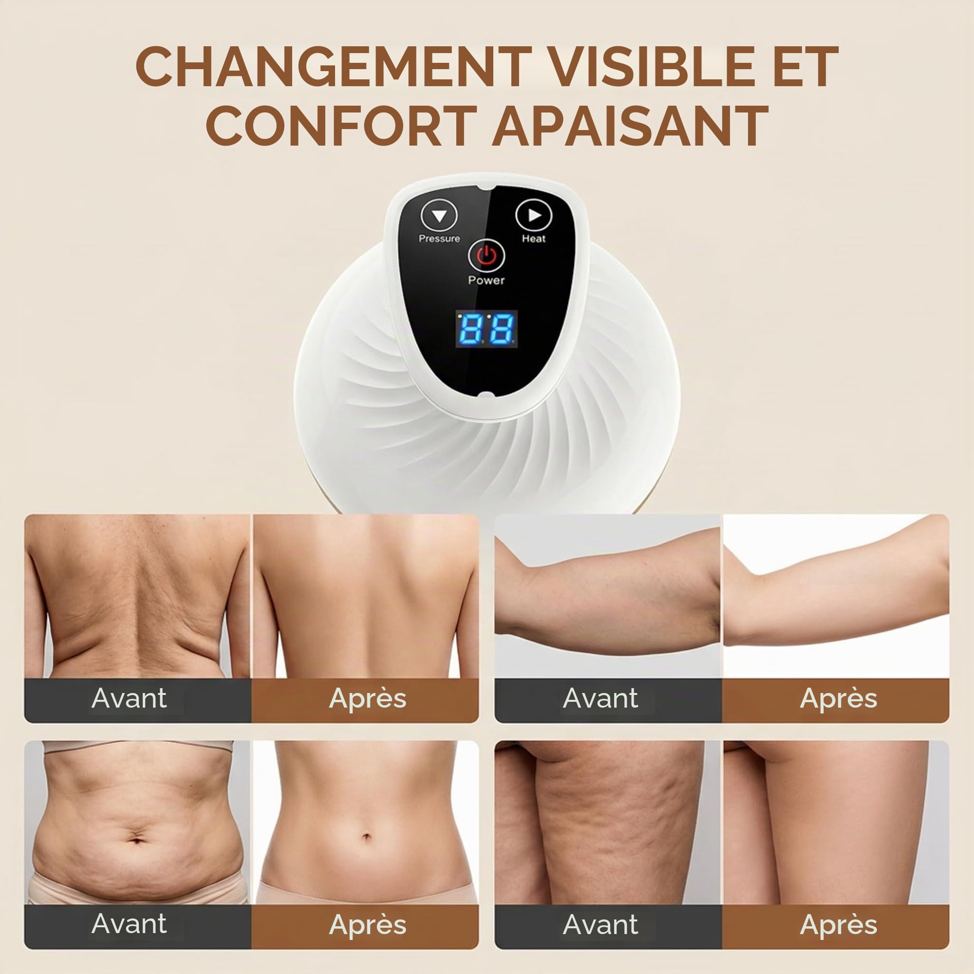 Masseur de cellulite 4 en 1, appareil de massage sous vide avec 9 niveaux de thérapie thermique et LED rouge-bleu, appareil anti-cellulite pour raffermissement du corps, drainage lymphatique