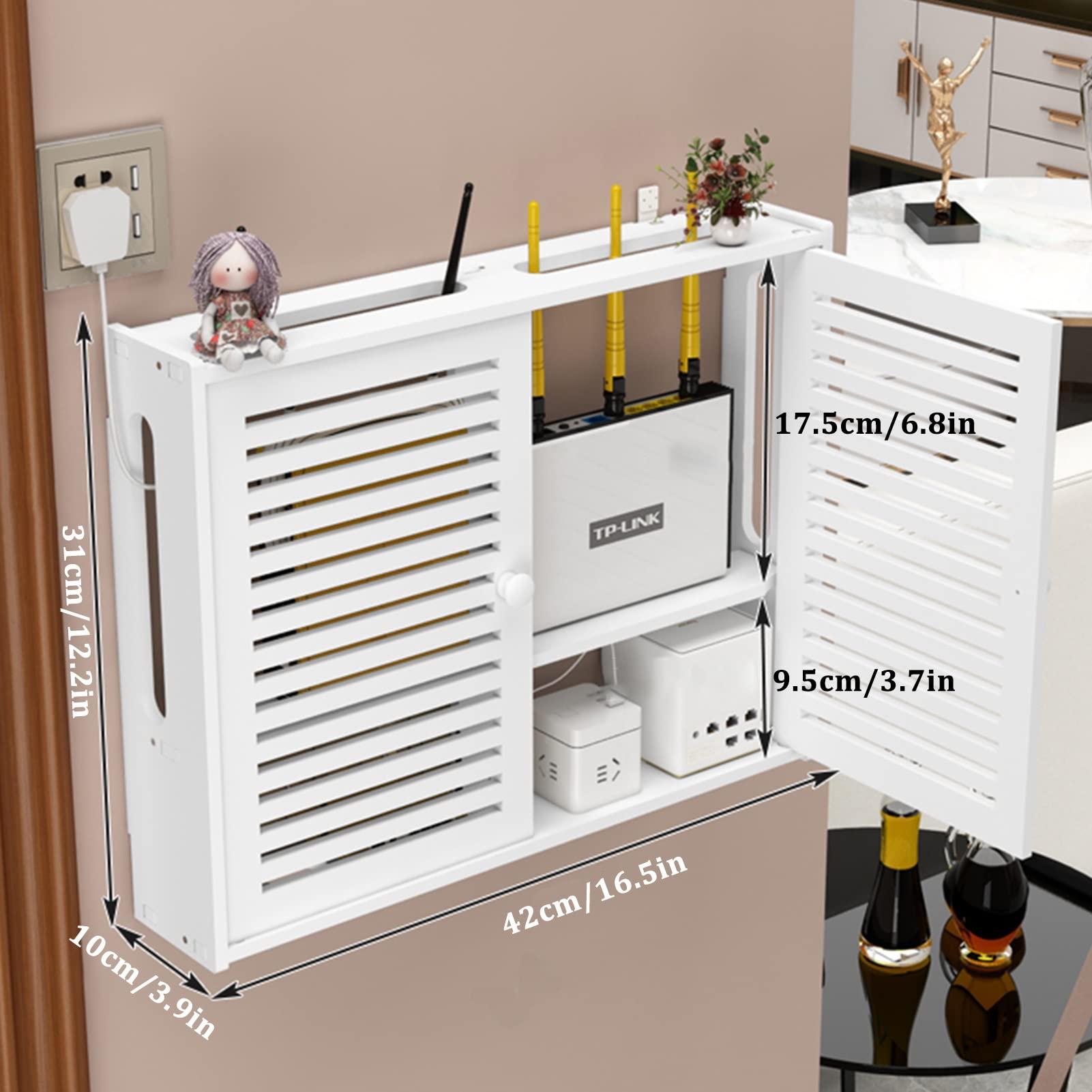 Wall Mounted Network Shelf Wooden Router Storage Box - Wall Mounted ...