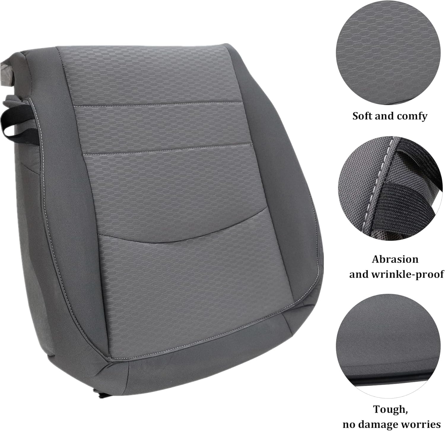 Soillar Driver Side Bottom Seat Cover & Foam Cushion For 2013-2018 Dodge Ram 1500-5500 - Diesel Gray, Cloth, Heated Seat Compatible