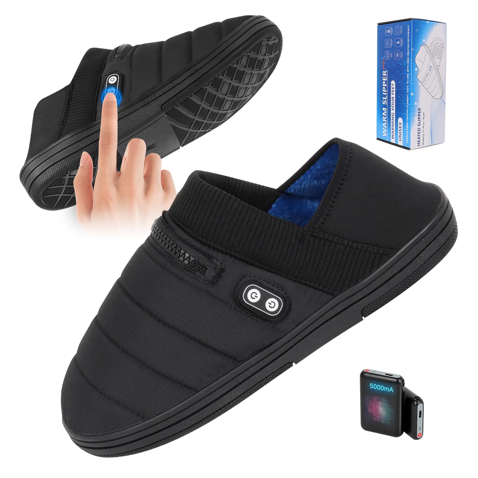 Pantofole riscaldate di peluche, BIAl Pantofole riscaldate Scaldapiedi senza fili Pantofoles elettriche invernali con batteria ricaricabile 5000mAh Uomini Donne