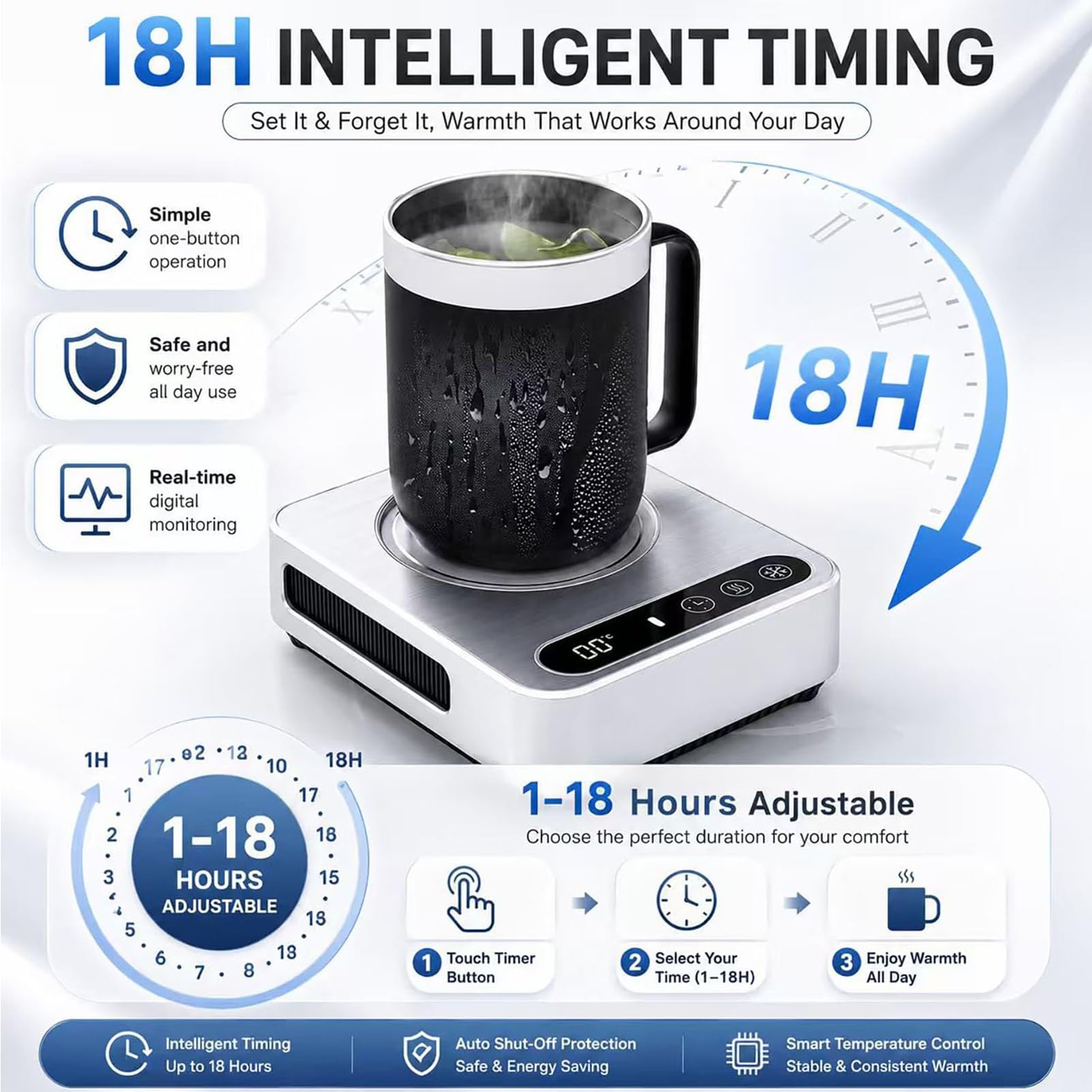 Tazza Refrigerante Elettrica da 36W, Raffreddatore Portatile per Bevande con Regolazione della Temperatura a 3 Livelli e Timer da 18 Ore, Display Digitale con Modalità Caldo e Freddo, Macchina Gray
