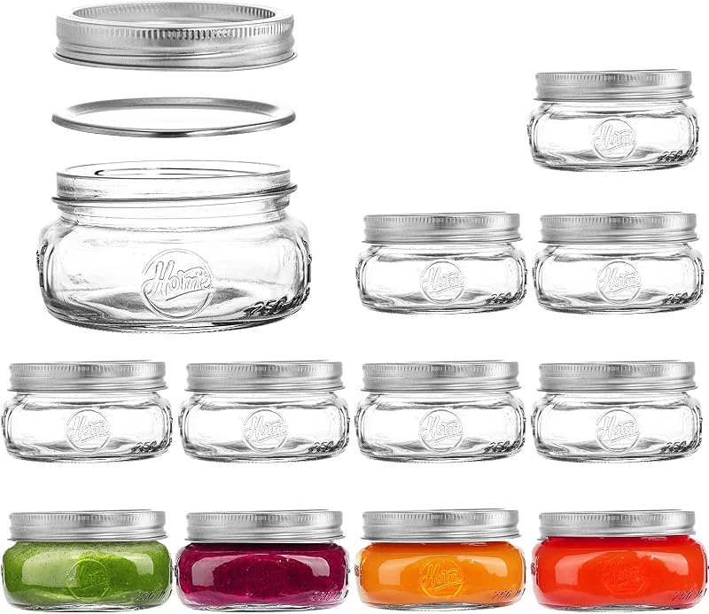 Tebery 12 Pack Home Glass Mason Jars with Silver Metal Lids and Bands, 8-Ounce Wide Mouth Glass Canning Jars for for Canning, Preserving, Meal Prep, Overnight Oats, Jam, Jelly