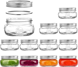 Tebery 12 Pack Home Glass Mason Jars with Silver Metal Lids and Bands, 8...