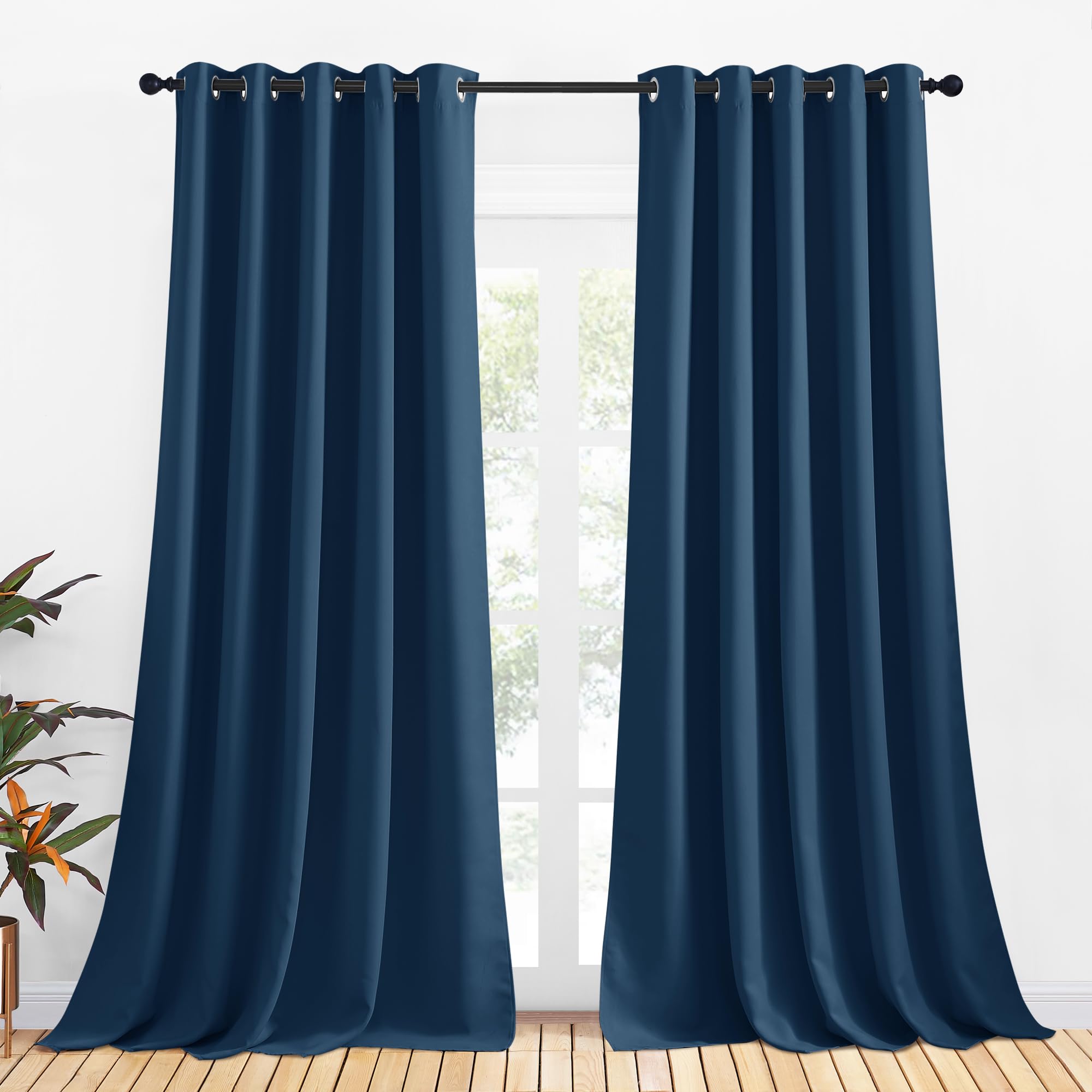 NICETOWN Christmas Burgundy Window Curtains Blackout Drapes, 1 Pair, 70 by 95-inch, Moroccan Blue, Thermal Insulated Solid Grommet Blackout Curtains/Draperies for Laundry Room