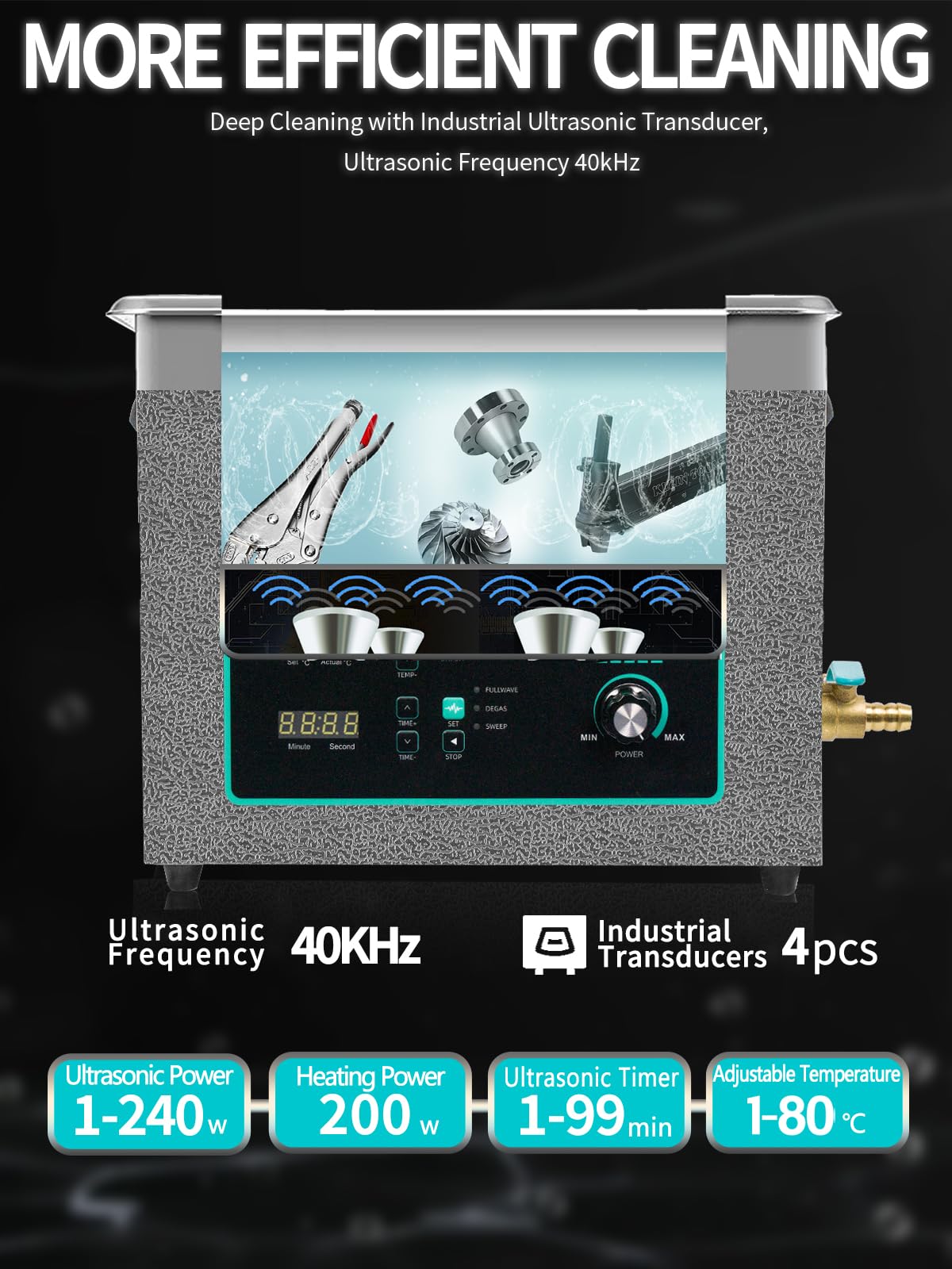 Limpiador ultrasónico de 10 L, función de barrido, 240 W de potencia ajustable para limpiar carburador, piezas de metal del motor, pistola, filtro de aceite, cadena de bicicleta, engranaje,