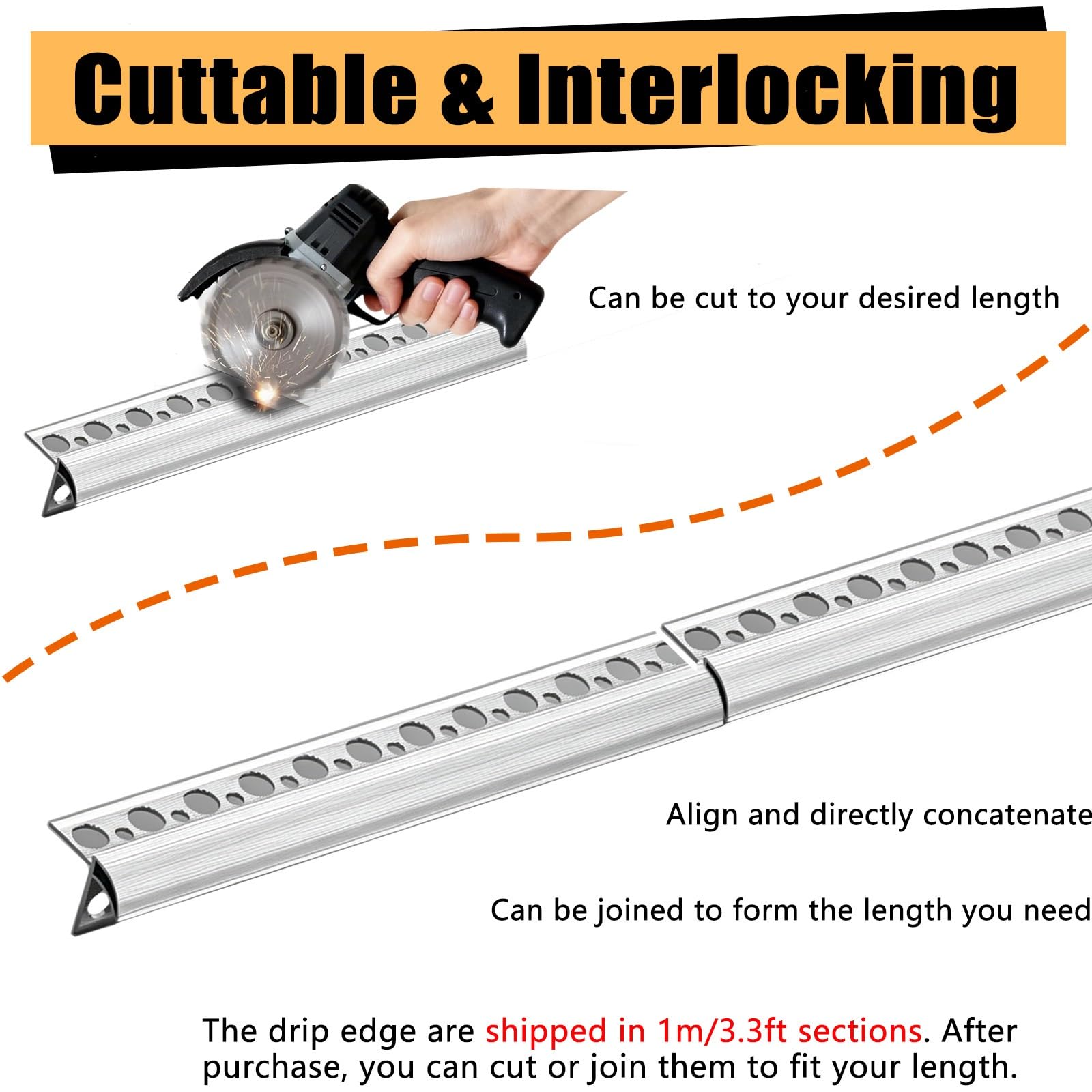 LZMZMQ Deflector de Lluvia Puerta Perfil De Goteo para Aleros, Deflector De Lluvia para Ventanas, Puertas Y Tejados, Perfil De Aluminio para Borde De Goteo(14mm(11/20in),6M(19.7FT))