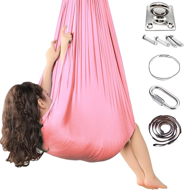 Mingfuxin Kids Sensory Therapy Swing, Indoor Outdoor 360° Children's Swing Hammock Elastic Cuddle Therapy Hanging Chair for Boys Girls with Autism ADHD SPD Asperger's Sensory Integration