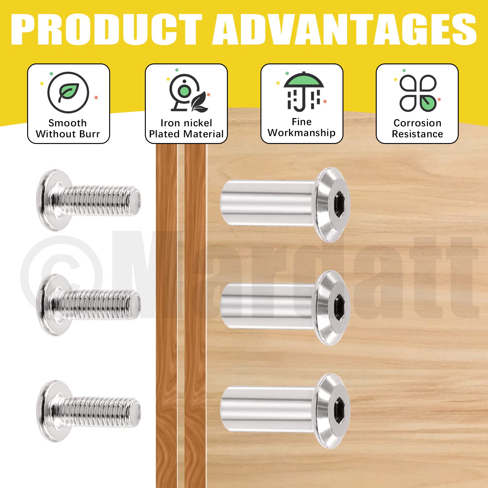 Mardatt 85 Pcs 7 Size M6x16mm-75mm Silver Nickel Plated Hex Drive Socket Cap Bolts Assortment Kit with Hex Key Countersunk Screw Barrel Nuts Binding Screws for Crib Belt Buckle Cabinet Furniture - Image 4