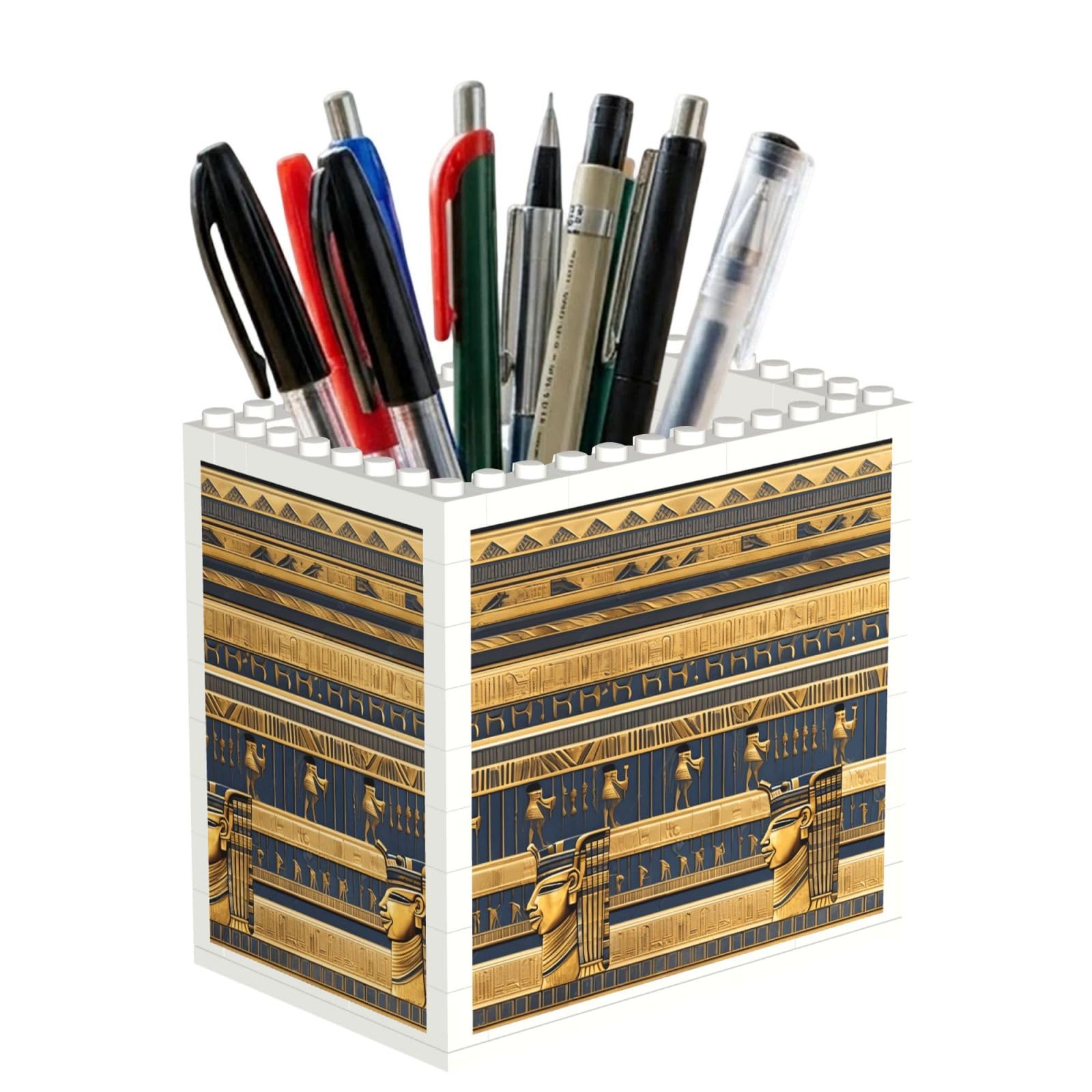 SXZVVBN Egyptian Pharaonic Frescoes Building Block Desk Tidy ABS Organiser