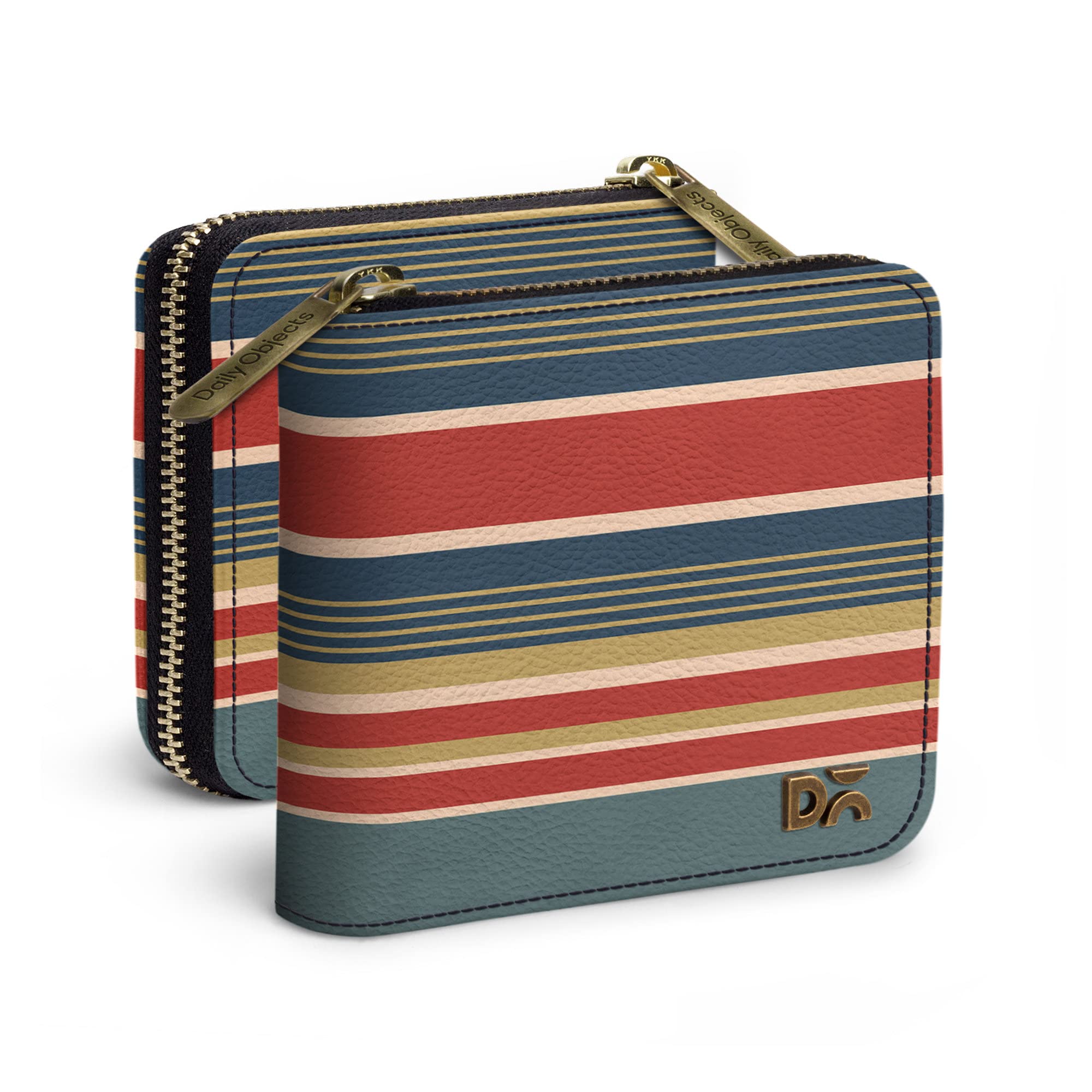 DailyObjects Mustard Stripey Red Women's Zip Wallet | Vegan Leather | Carefully Handcrafted | Holds up to 8 Cards | Slim and Easy to Fit in Pocket | Coin Pocket with Button Closure - Set of 2 (Combo)