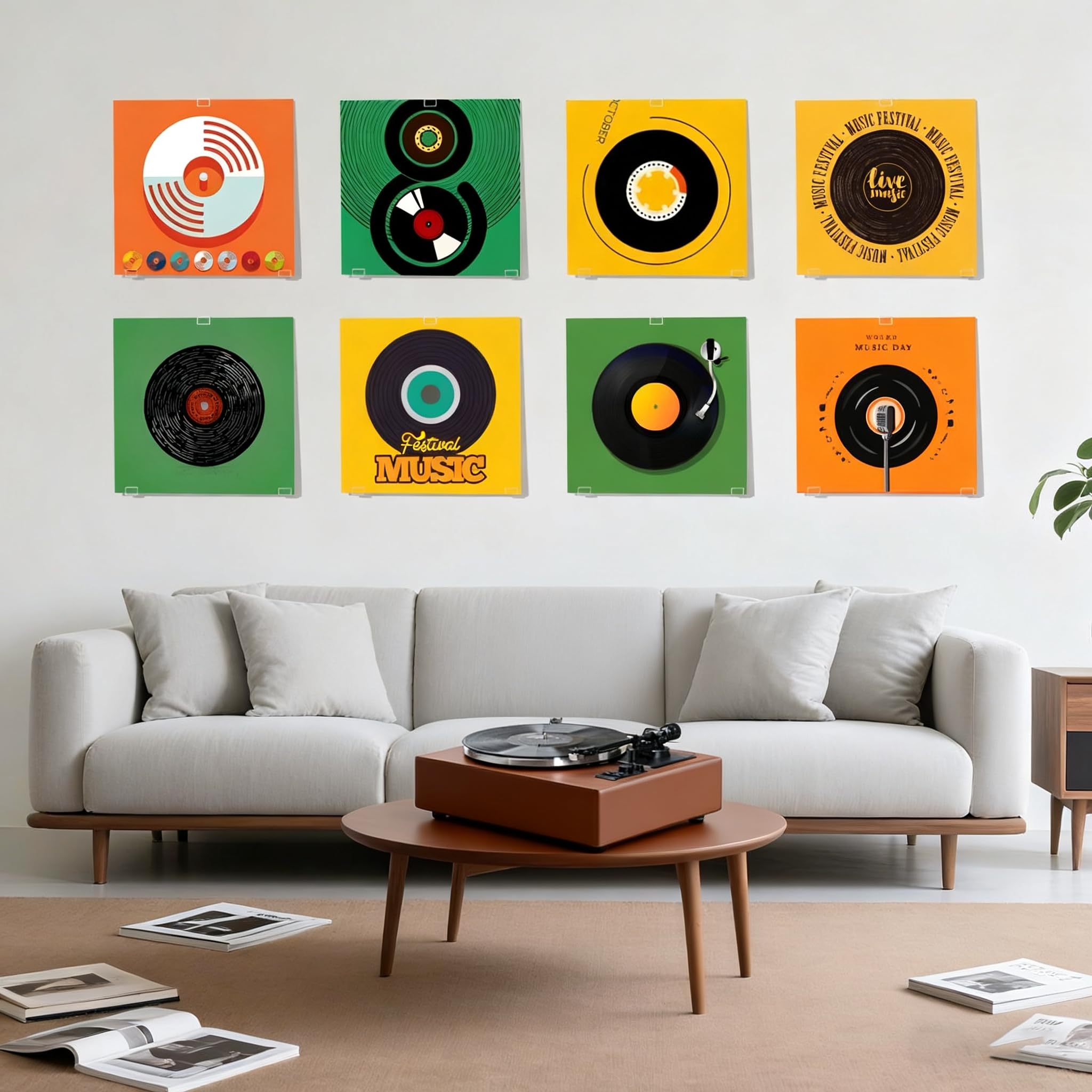 Kalami Estante de exhibición de discos de vinilo para montaje en pared con cinta adhesiva, 12 juegos, 36 piezas de acrílico transparente para álbum de música, sin tornillos, para decoración del hogar,