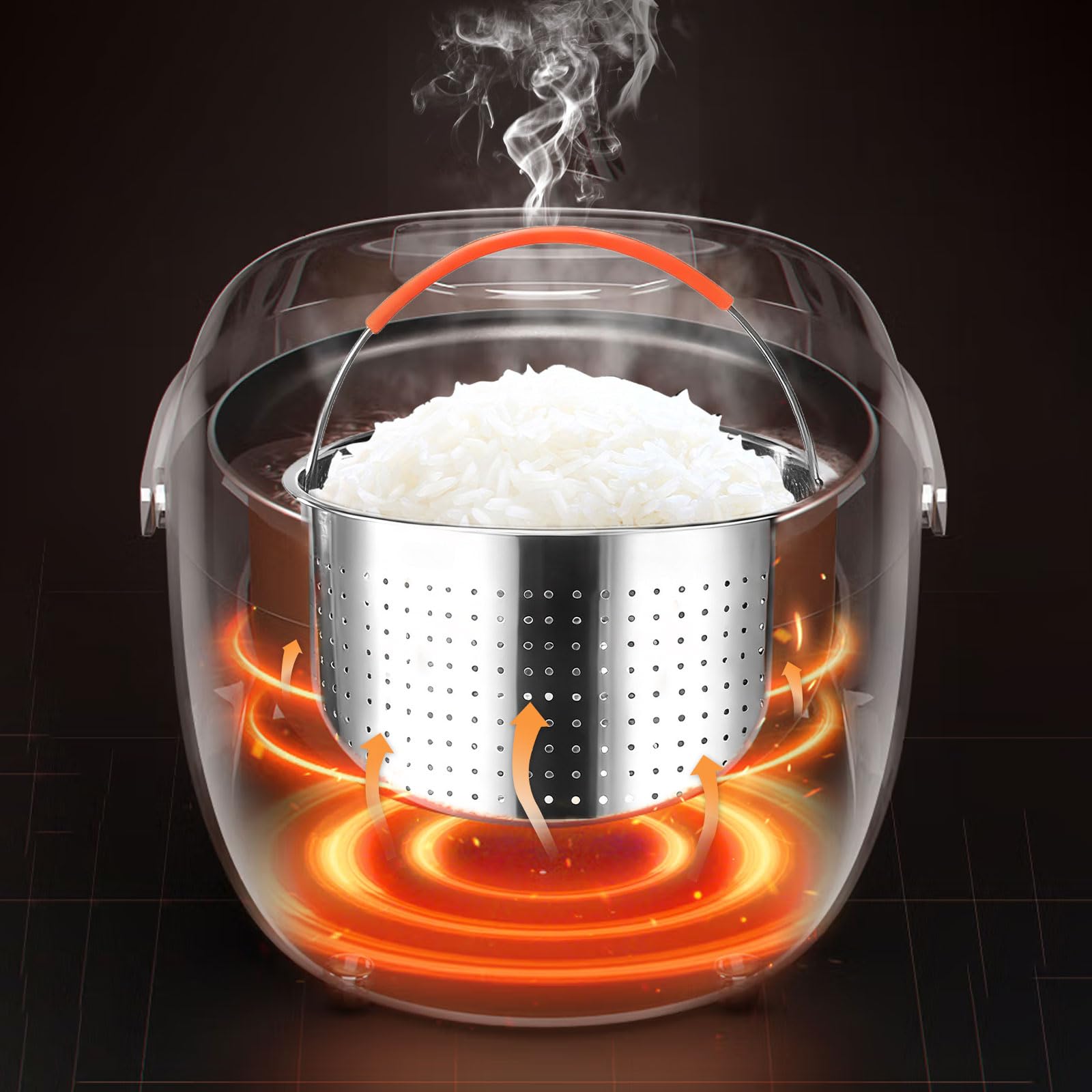 Cesta de Vapor Acero Inoxidable, 20cm+16cm Vaporera Multiusos con Mango de Silicona, Cesta de Cocción para Verduras, Huevos, Pescado