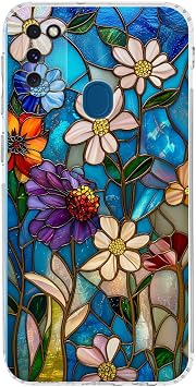 PrintiFy Samsung Galaxy M21 ile Uyumlu Vitray Mavi Bahar Tasarımlı Şeffaf Silikon Kılıf