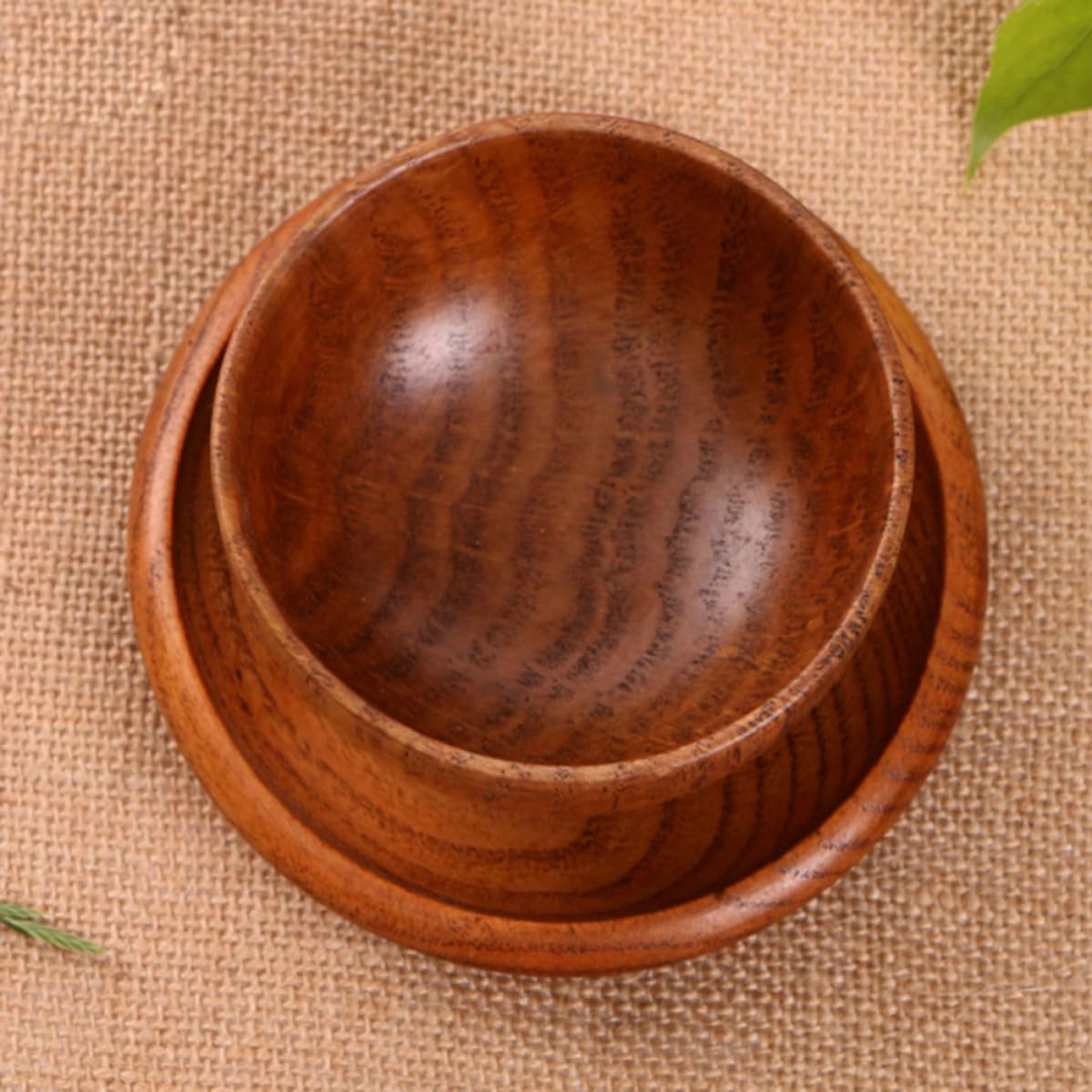 Wakauto 2pcs Handmade Wooden Bowl, Brown Wood Soup Bowl, Broken Resistant