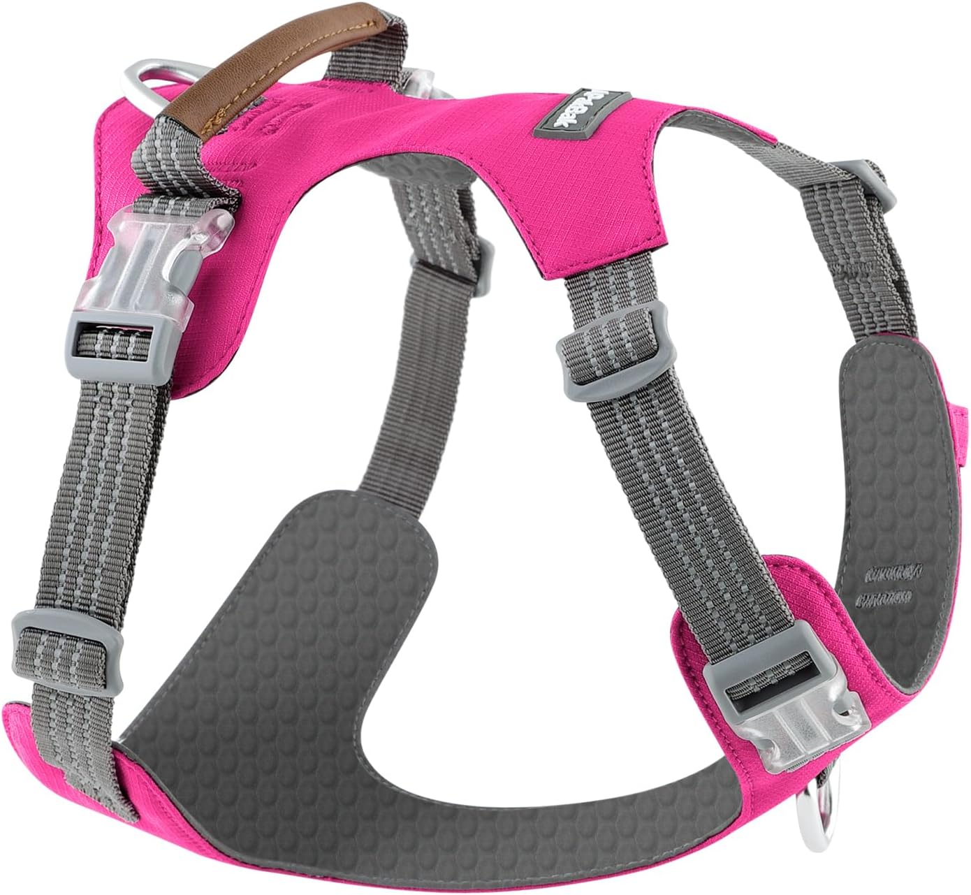 No Pull Dog Harness – Adjustable Reflective Nylon Vest for Small Medium Large Dogs, Escape Proof Training Harness with Leather Control Handle, Lightweight Aluminum Hardware (Hot Pink, M)