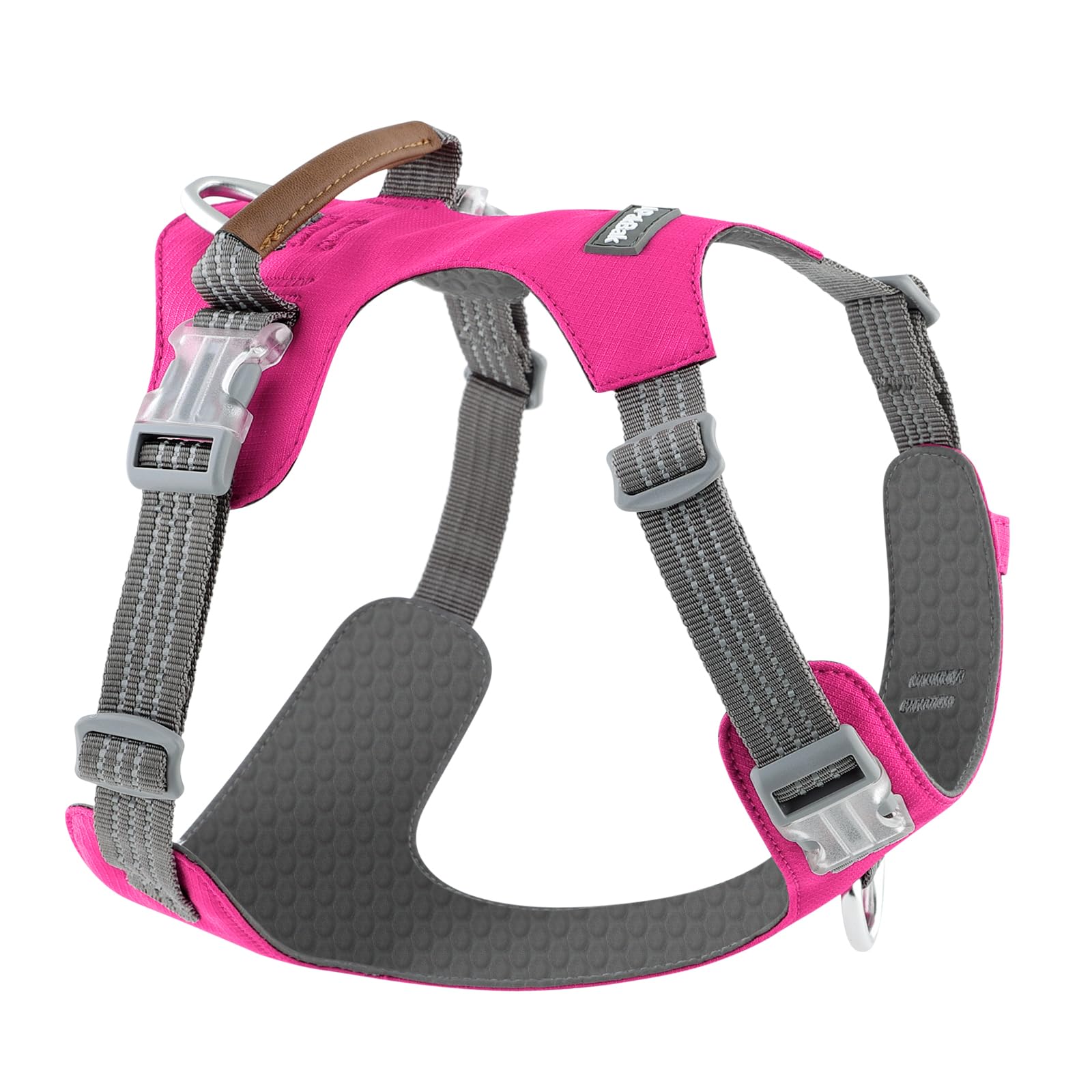 ApakBak No Pull Dog Harness – Adjustable Reflective Nylon Vest for Small Medium Large Dogs, Escape Proof Training Harness with Leather Control Handle, Lightweight Aluminum Hardware (Hot Pink, M)
