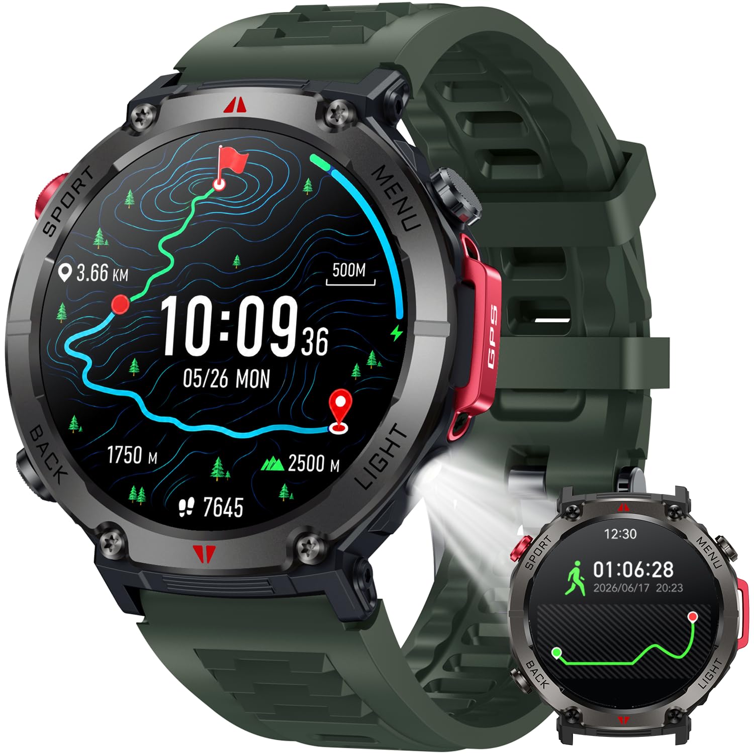 Orologio Smartwatch Uomo con GPS Sport: 1.46" Rotondo Orologi Intelligente con Chiamate Bluetooth Fitness Smart Watch LED Flashlight Monitoraggio Sonno IP68 Impermeabile Compatibile con iOS Android