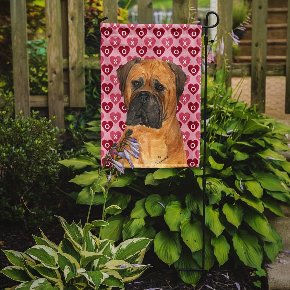 Caroline's Treasures SS4517GF Bullmastiff serca miłość i walentynki portret ogród flaga skrzynka pocztowa flaga dekoracyjna flaga podwórko baner na zewnątrz patio grafika podwórko rabaty kwiatowe,
