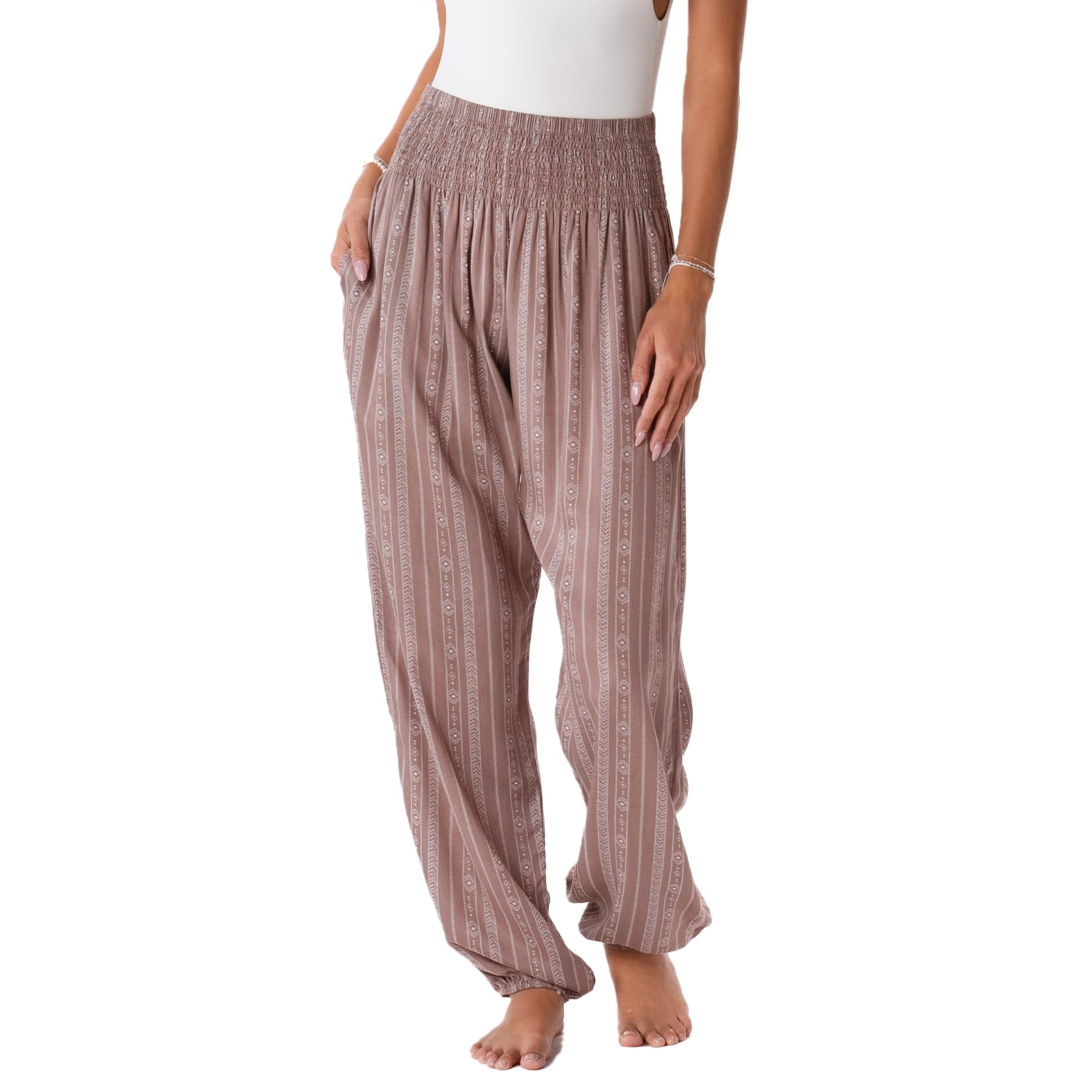 Lotus and Luna Women's Harem Pants Thai Pants for Beach &amp; Lounge High Waisted Flowy Boho Pants Genie Pants Yoga Pants