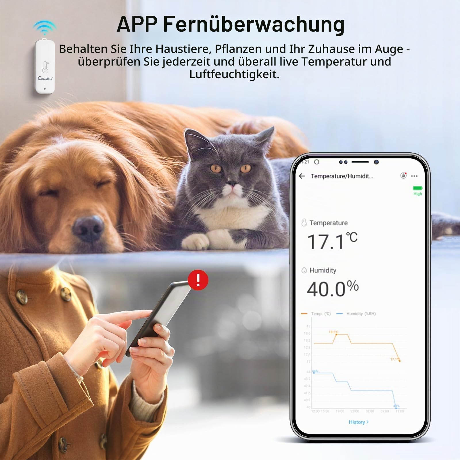 Zigbee Temperatursensor Luftfeuchtigkeitsmesser 3er Set, IP65 Wasserdichter