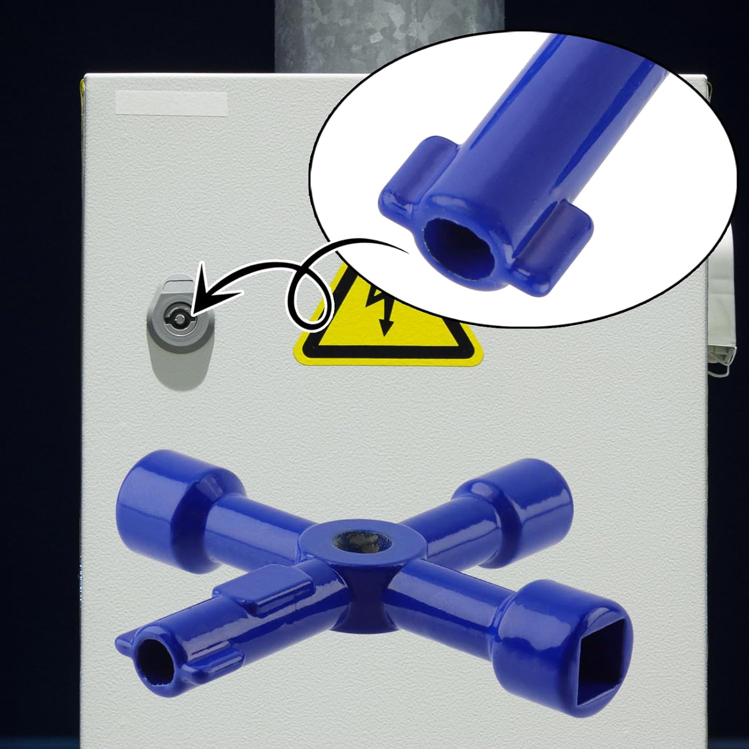 Antrader 4-Way Multi-Functional Utilities Key Triangle/Square Wrench for Train Electrical Control Cabinet Elevator Water Meter Valve 3-Pack, Blue
