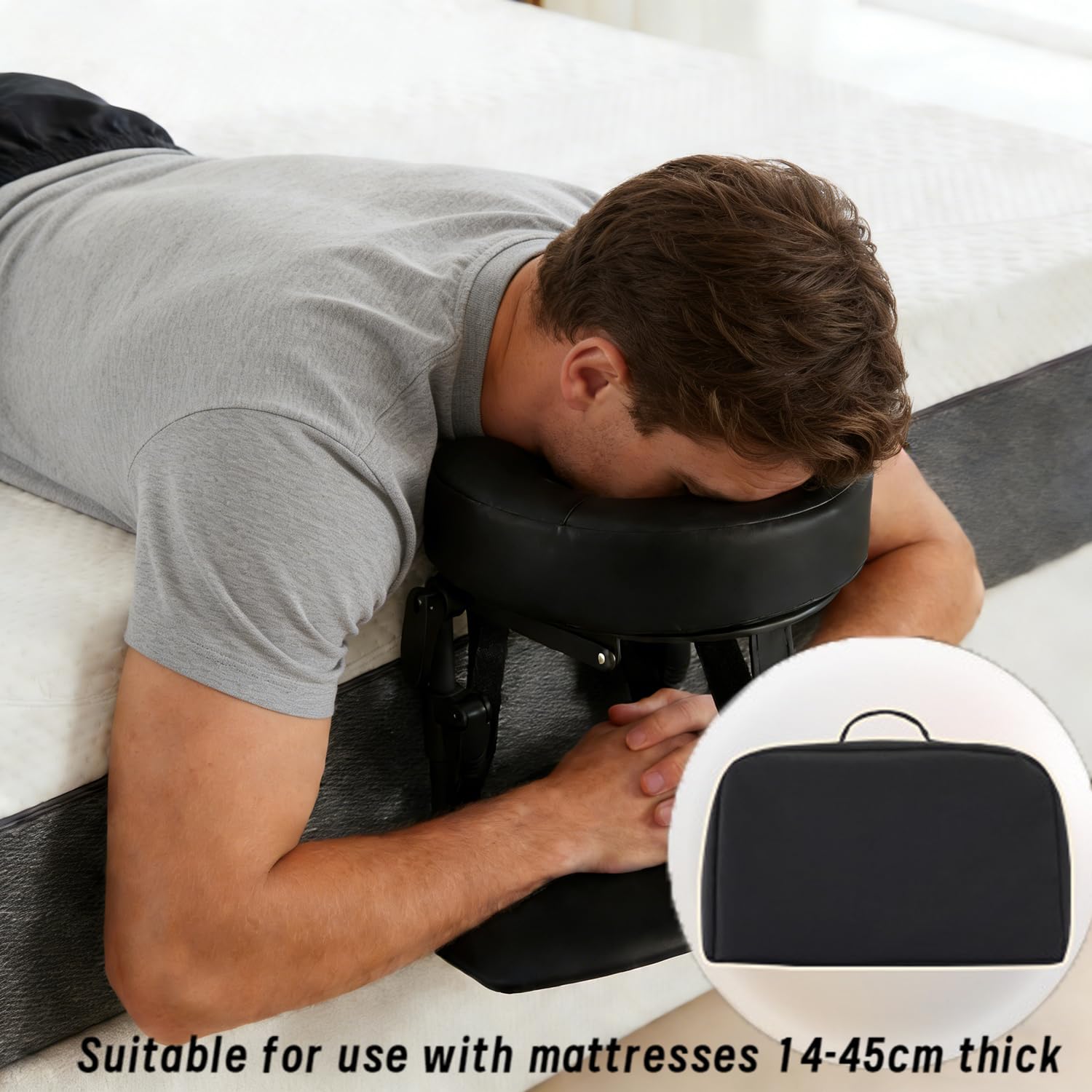 Kit per Massaggi per Materasso,con Bracciolo e Custodia,per Materassi di Spessore 14-45 cm,per Lettini di Bellezza Universali,Nero