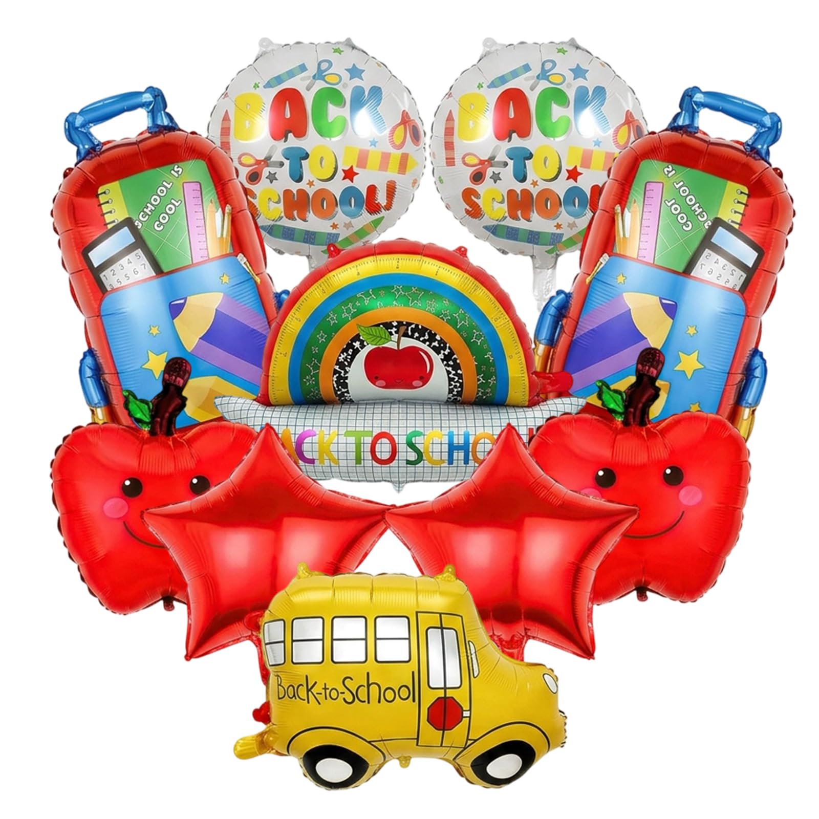 10PCS Back to School Balloons, First Day of School Foil Balloons, Cartoon Classroom Accessories, Party Decoration Set with School Theme,Balloon Decor Collection for Academic Celebrations
