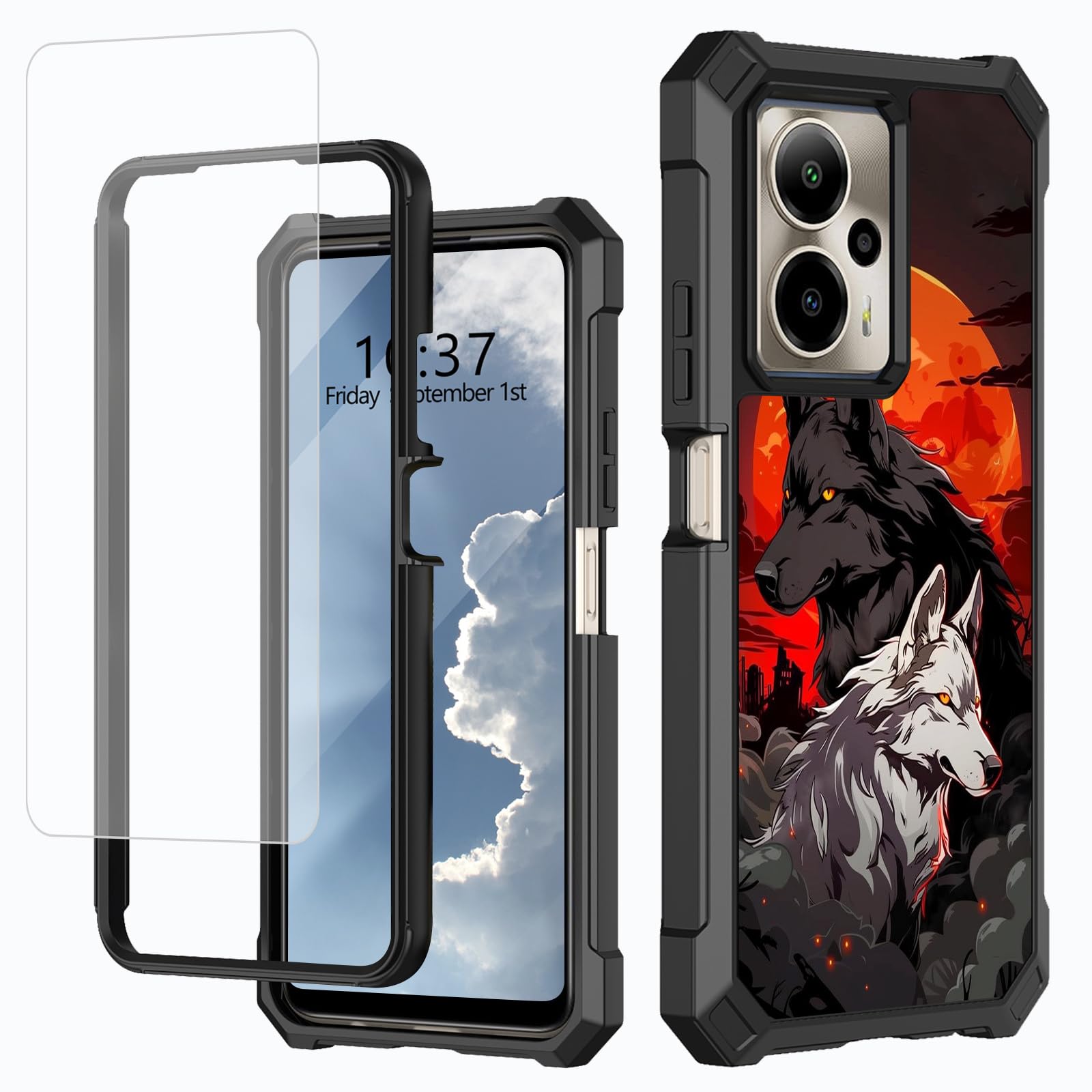 WZCJDHMJ for Cricket Outlast 5G 2024 Case/AT&T Motivate Pro 5G Case with Tempered Glass Screen Protector,Dual Layer Structure Protection,