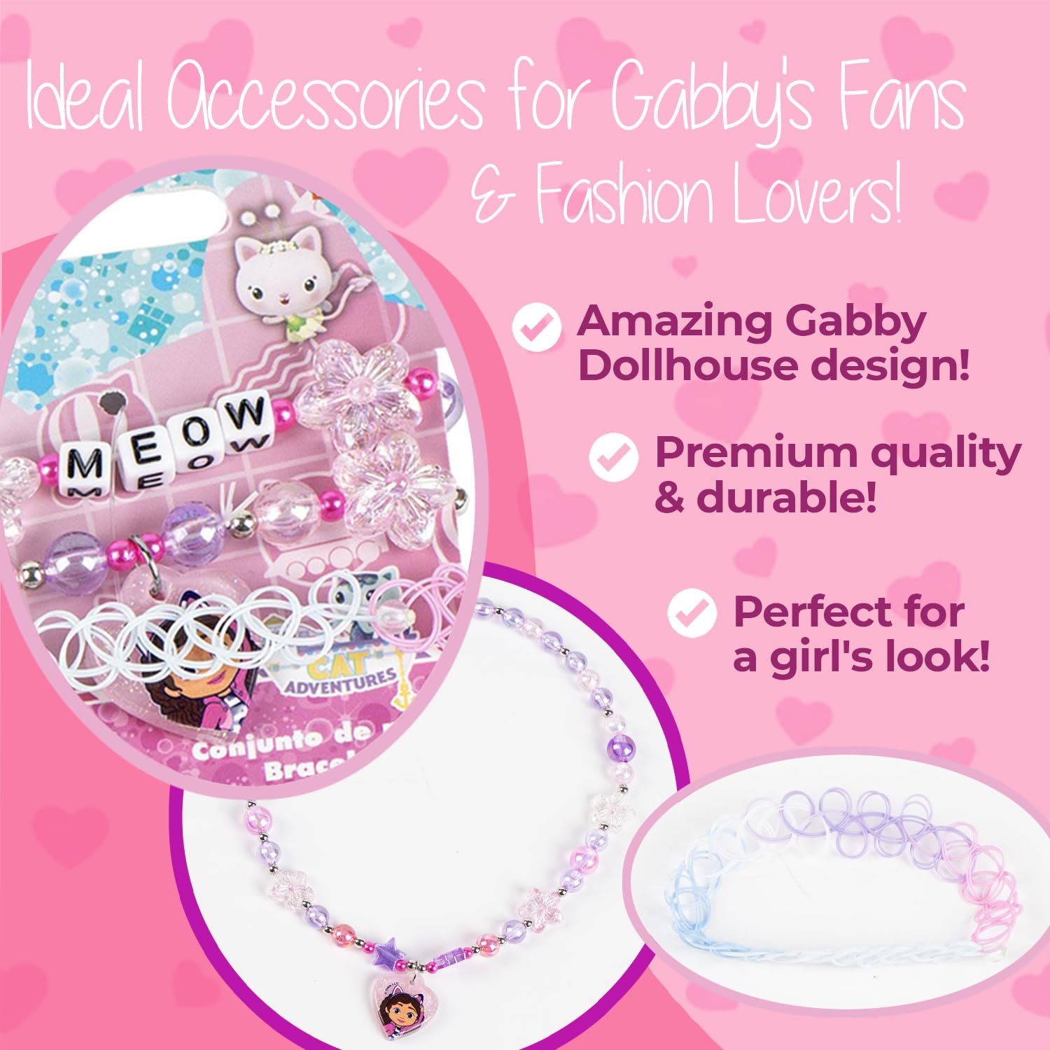 Gabby's Dollhouse – Kit gioielli per bambini (collana + braccialetti) – Set di accessori Gabby Gatto – Gioielli fantasia bambino – idea regalo ragazza