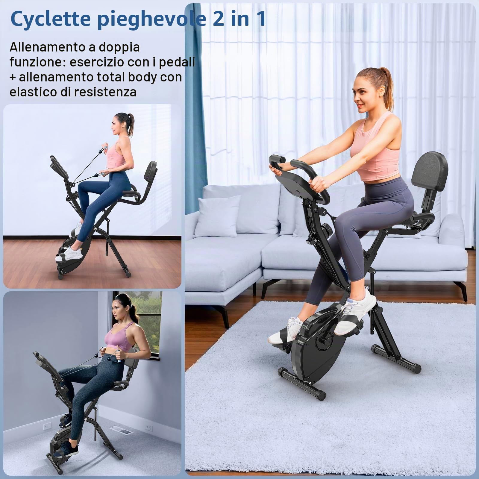 Bicicletta Cyclette Pieghevole da Casa, Bike Fitness Silenzioso con 8 Livelli di Resistenza Magnetica, Display LCD, Design Compatto Salvaspazio per Allenamento Cardio Indoor