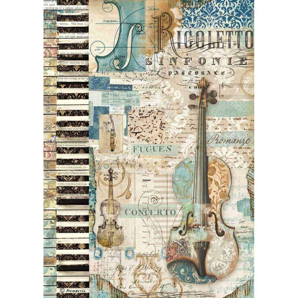 Stamperia Intl DFSA4324 Stamperia Rice Paper Sheet A4 Music Violin