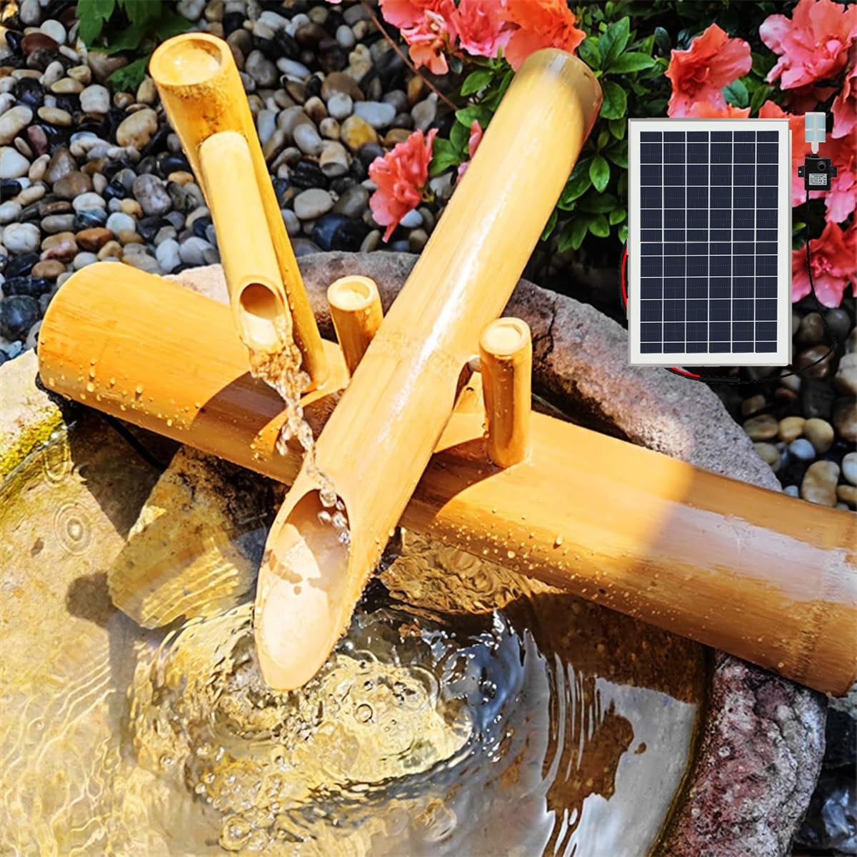 asdchZen 31",Solar Bamboo Fountain, Solar Powered Water Fountain With Pump 6W Solar Panel & Water Filter & 2M Water Tube,Zen Bamboo Fountain,For Lawn Garden Backyard, 14",14