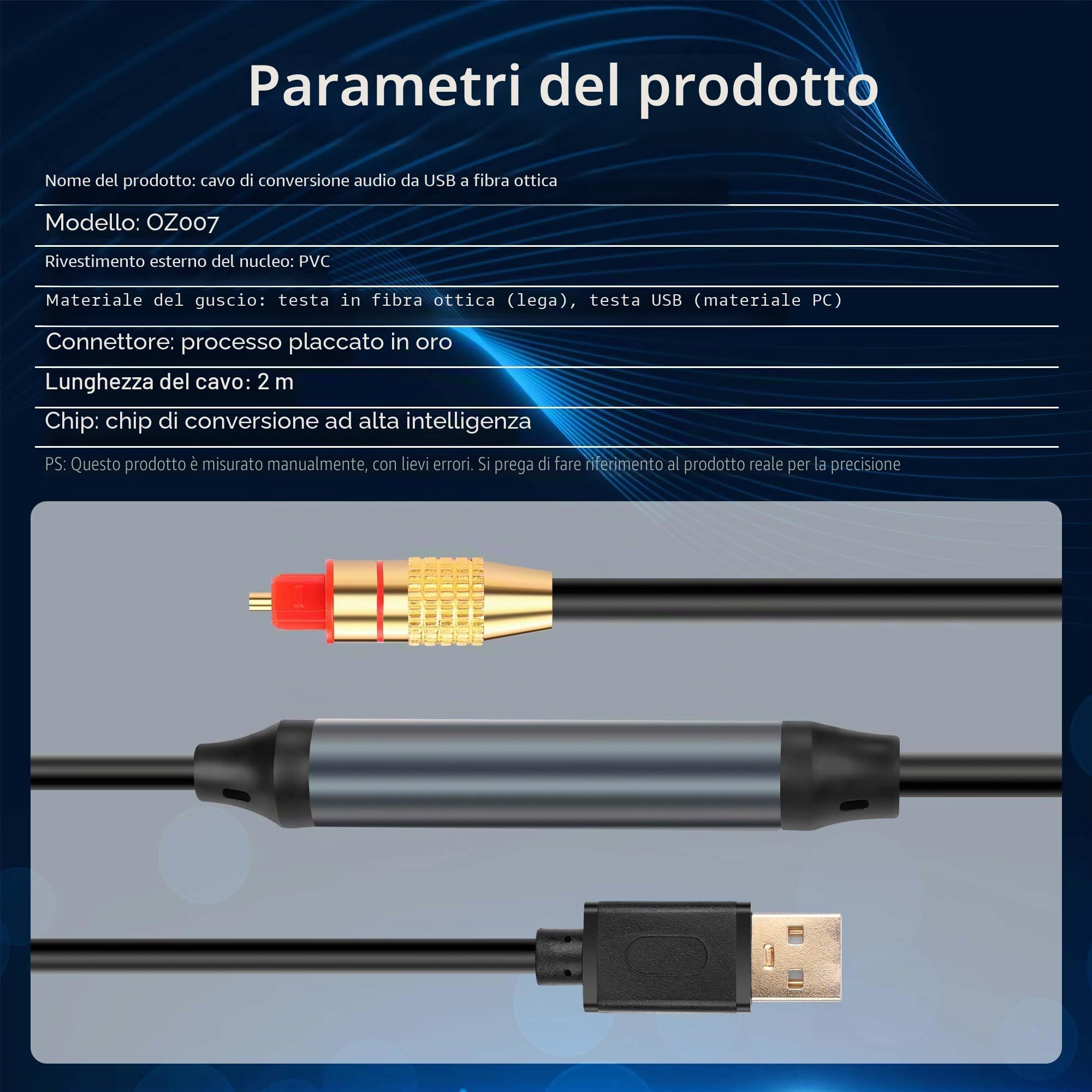 GINTOOYUN Adattatore USB A a Fibra Ottica SPDIF Con Cavo 2M/6.5FT - Convertitore Audio Femmina per Computer Portatile