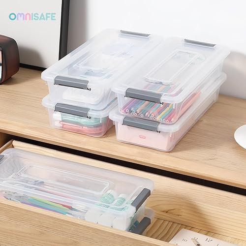 Miniatura 7 de Contenedor de plástico con tapa, diseño apilable, caja de clip para manualidades, suministros y artículos de oficina (paquete de 8, 4 cuartos de