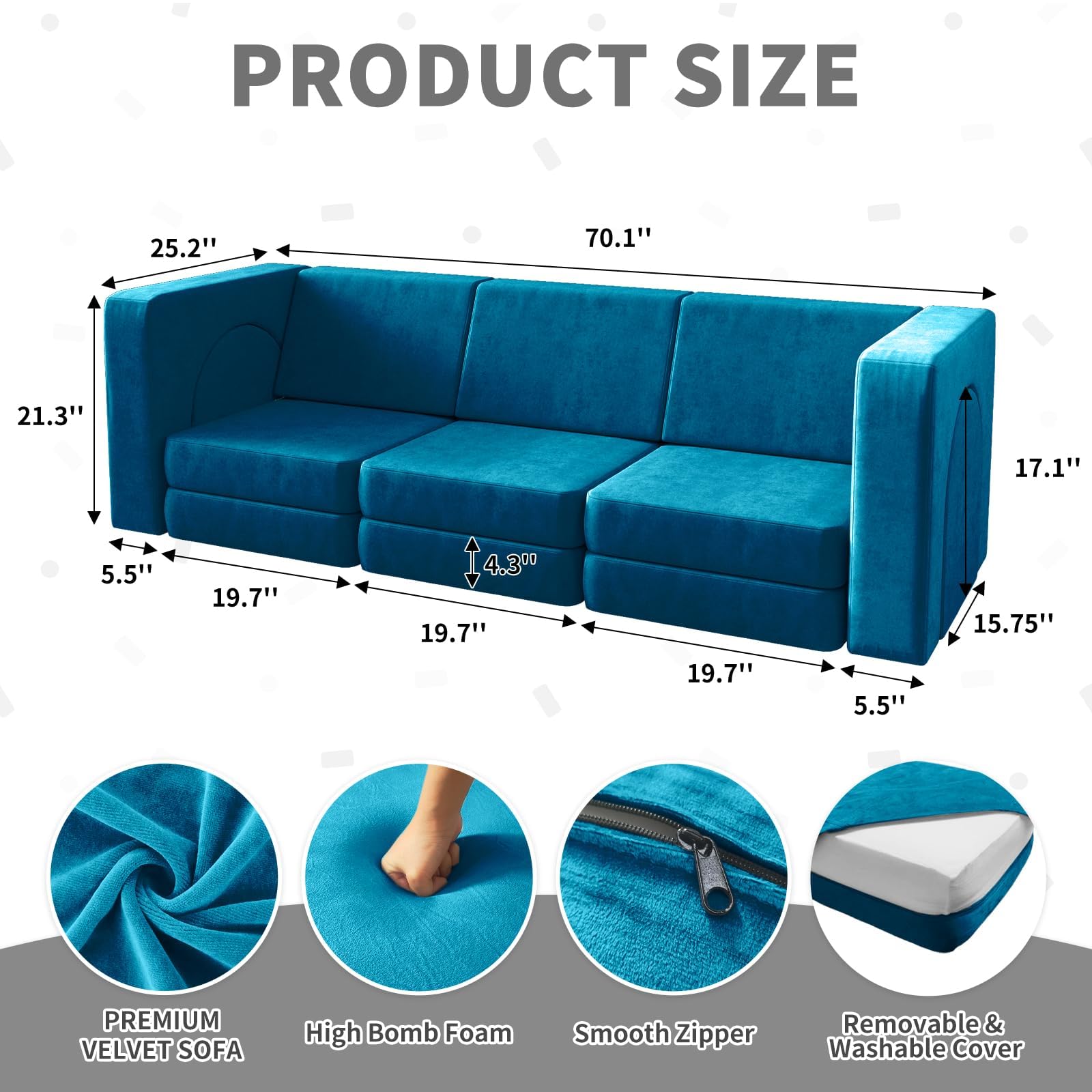 Spielsofa für Kinder 13-teilig, Modulares Kindersofa für Spielzimmer, 13-in-1 Multifunktionssofa zum Spielen, Kreativsein und Schlafen, Indoor-Kindercouch für Jungen und Mädchen