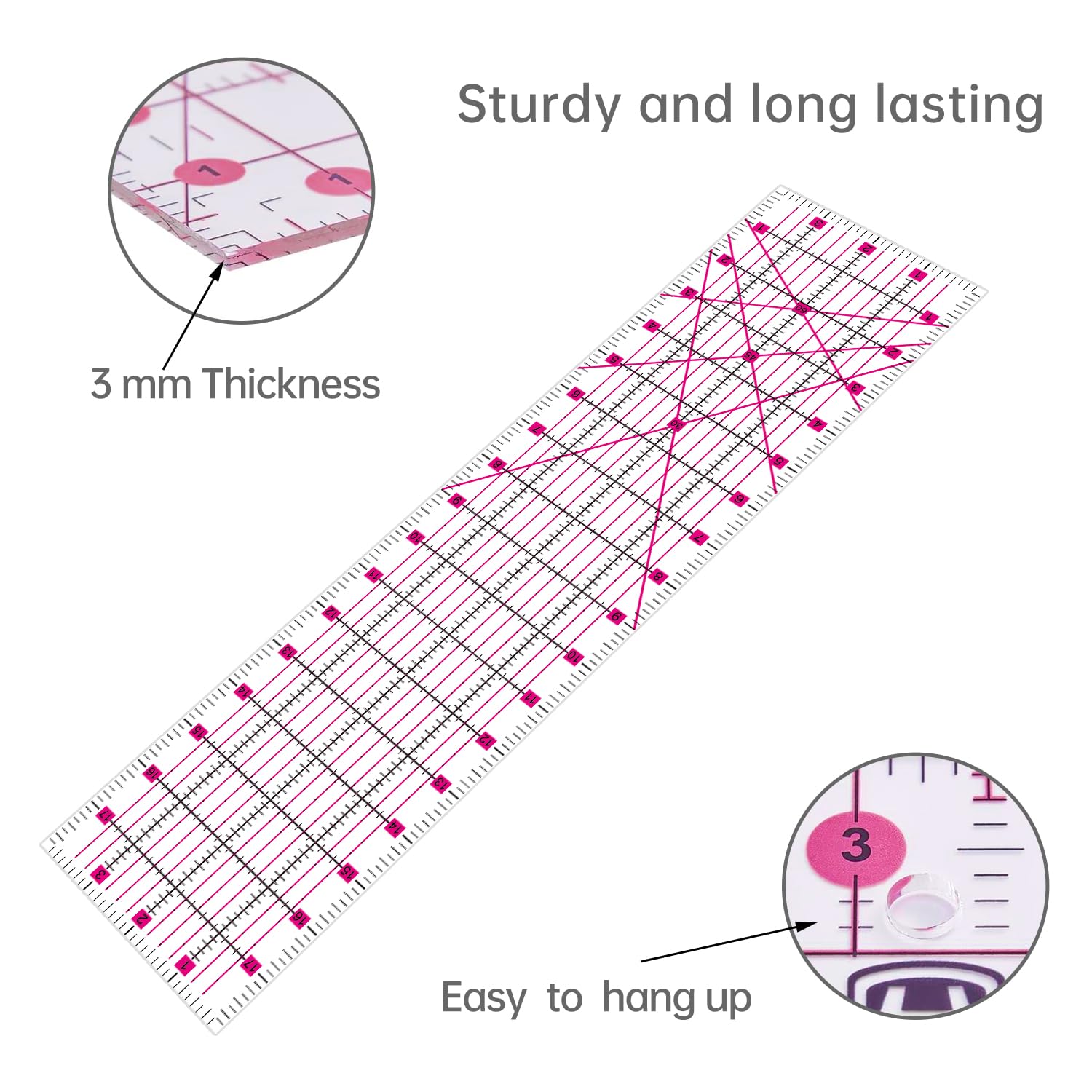 Rollschneider-Set Rosa - Quilt-Kit inkl. 45 mm Stoffschneider, 5 Ersatzklingen, A2-Schneidematte, Acryl-Quilt-Lineal und Nähclips, Bastelmesser-Set, ideal zum Basteln, Nähen, Patchworken