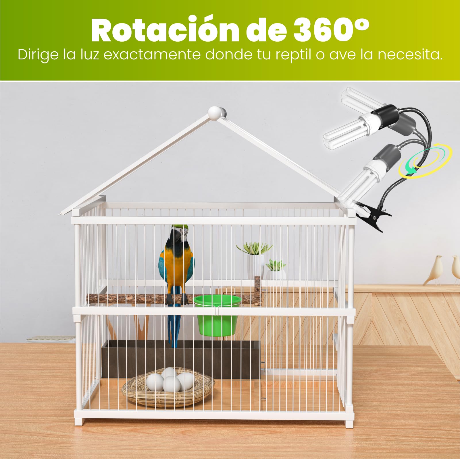 GlowUp UVB 2.4 Lámpara para Pájaros Juego Completo, Lámpara de Clip con Lámparas Fluorescente Compacta UVB 2.4 para Iluminación de Pájaros