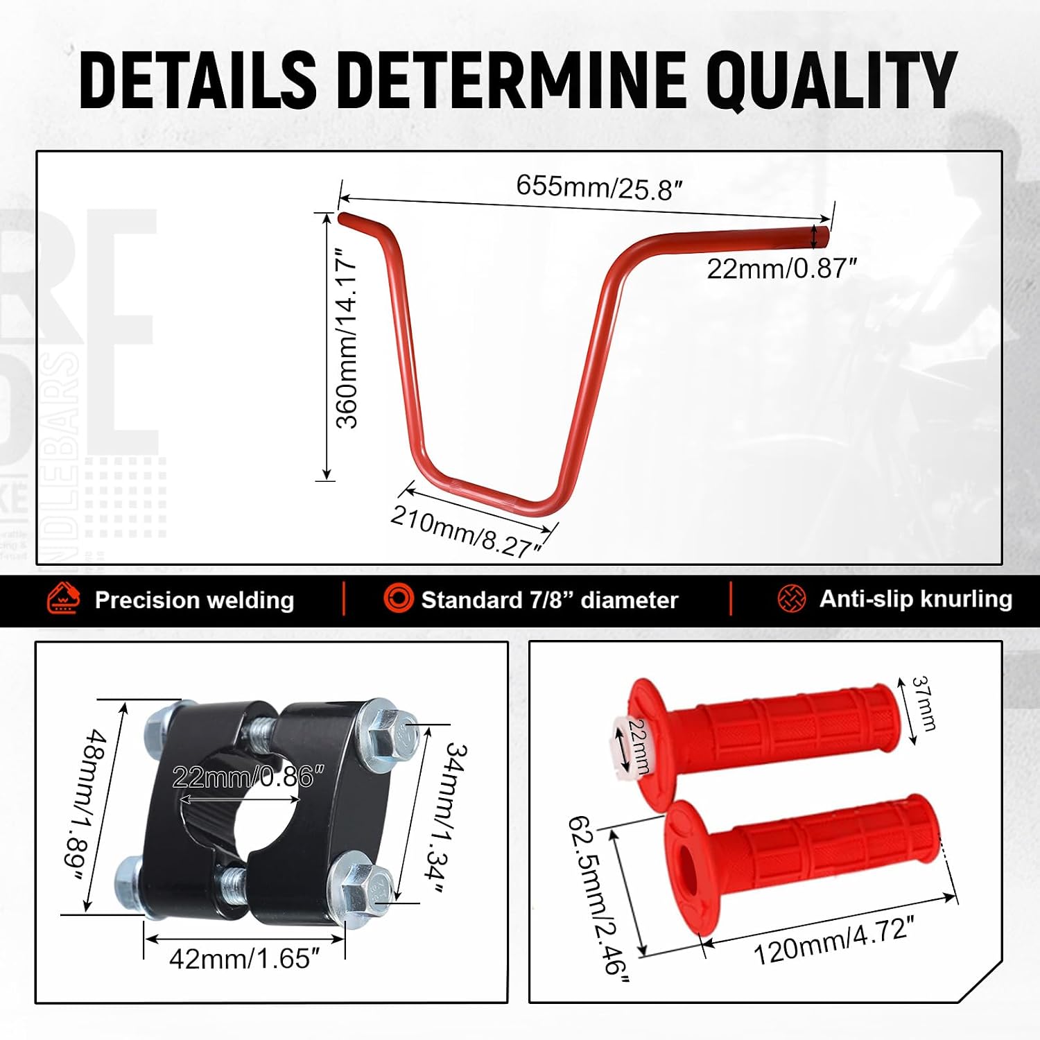 7/8 Mini Bike Handlebars 14" Ape Hangers Handlebar Kit for Coleman CT200U CT200U-EX BT200X CT100U Baja DB30 Motovox MBX10 MBX11 Mega Moto MMB80 Minibike Parts