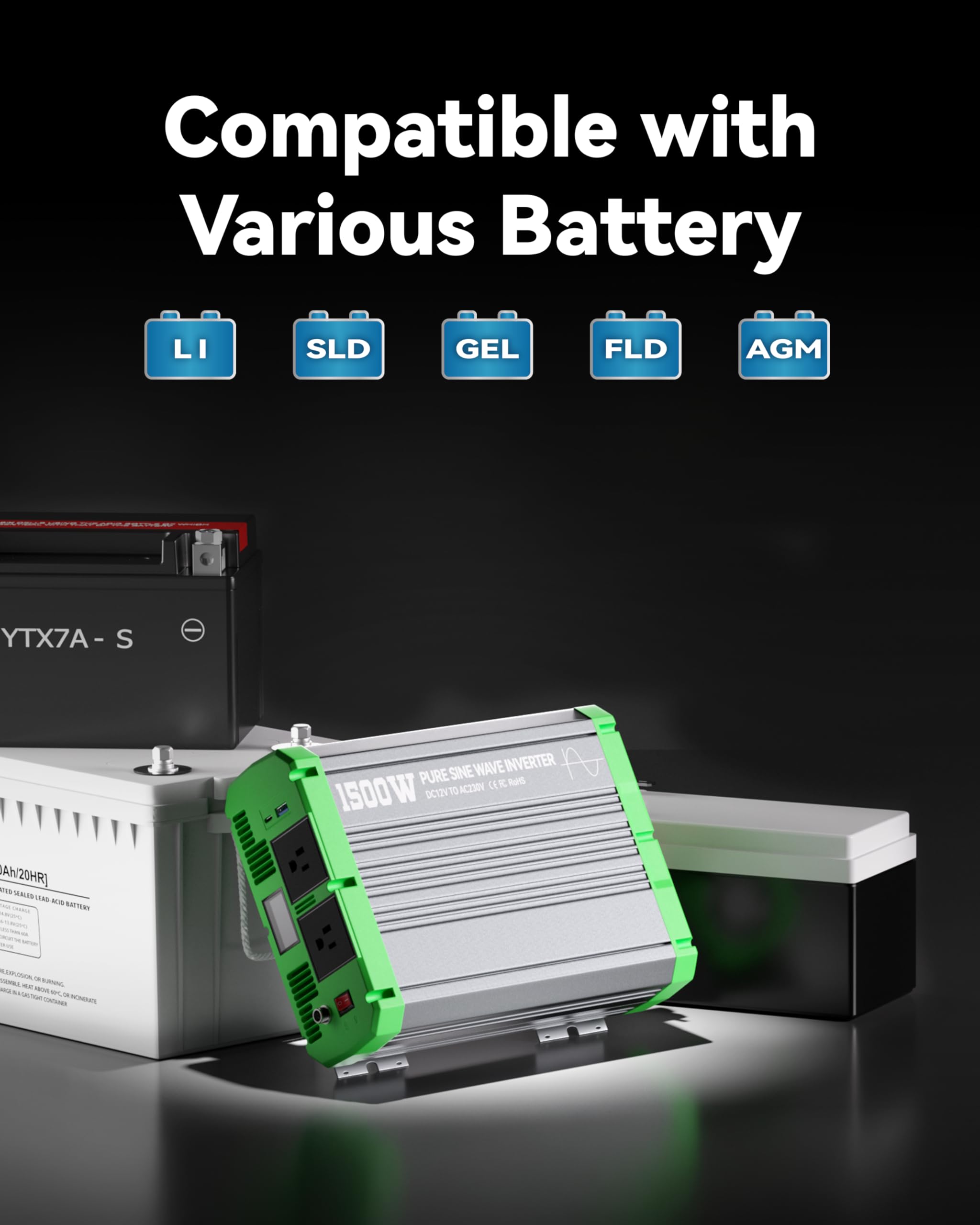 ERAYAK Convertisseur Pur Sinus 1500W/3000W Onduleur Convertisseur 12V 220V 230V avec télécommande et Dual AC Prises et écran LCD,pour Voiture, Caravane, Bateau, Camping, Voyage
